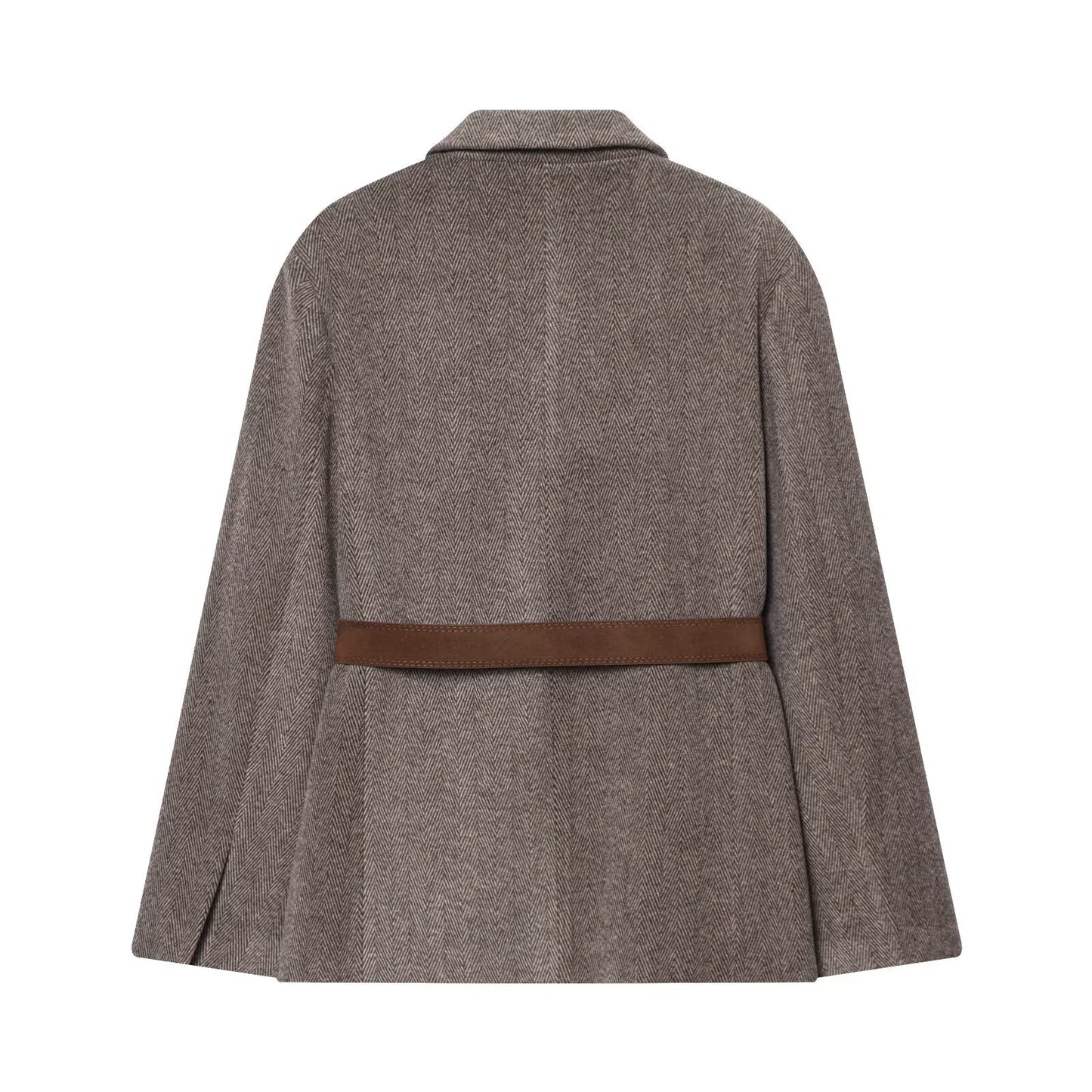 Women's with Belt herringbone diagonal Blazer Coat