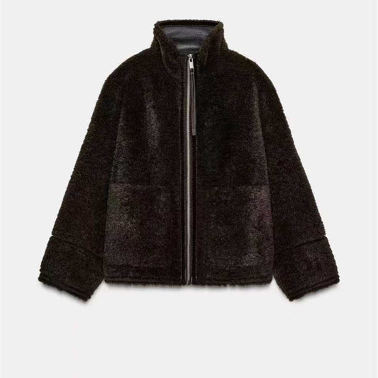 Women's 2025 New Joker Fall/Winter Double Velvet Zippered Turtleneck Jacket