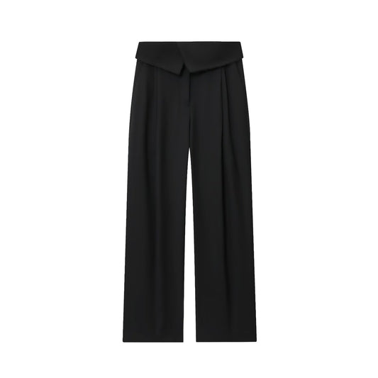Women's new fashion rolled edge waist design casual pleated pants