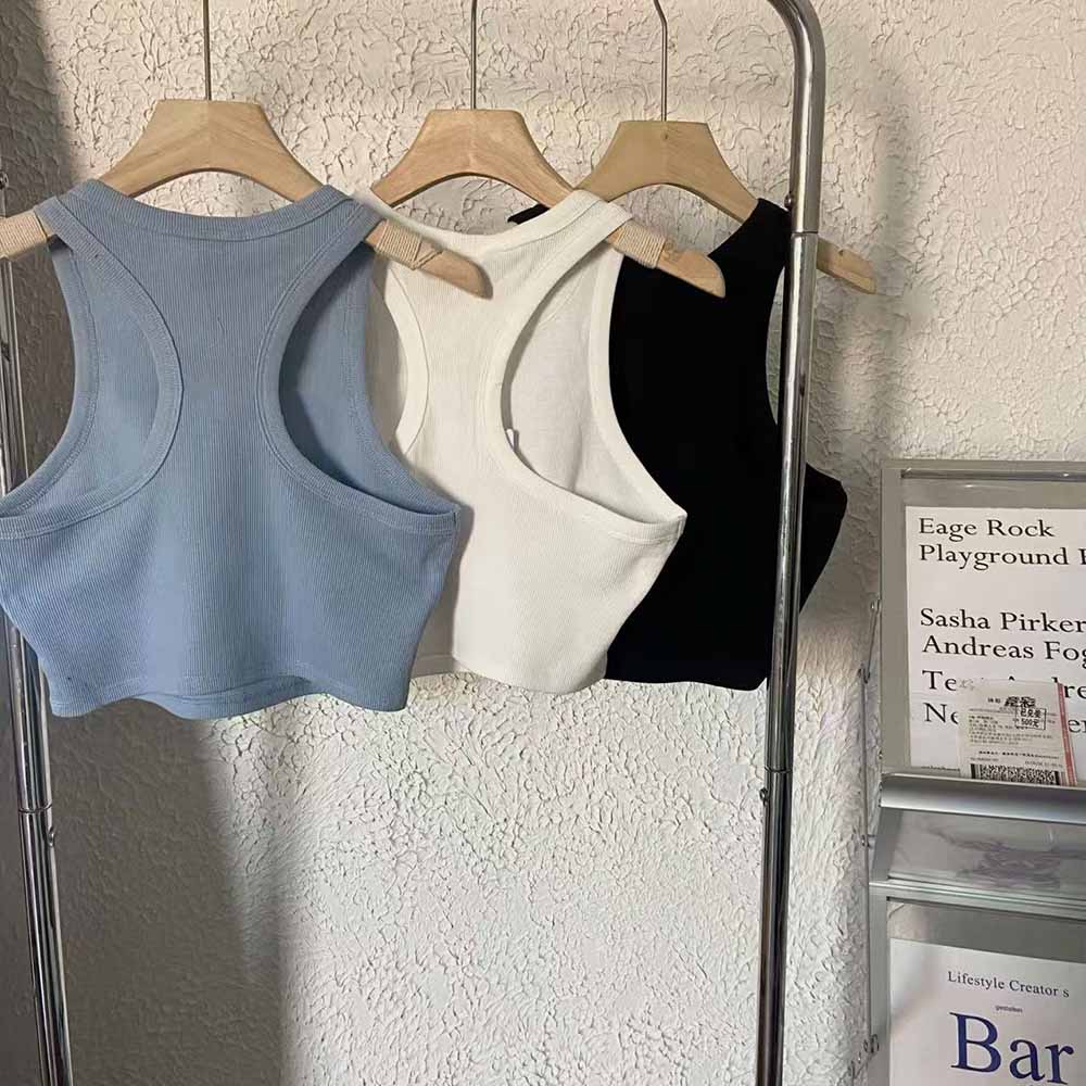 Women's new fashion Joker short yoga clothing sports vest knitted thread fitness running back sling top.