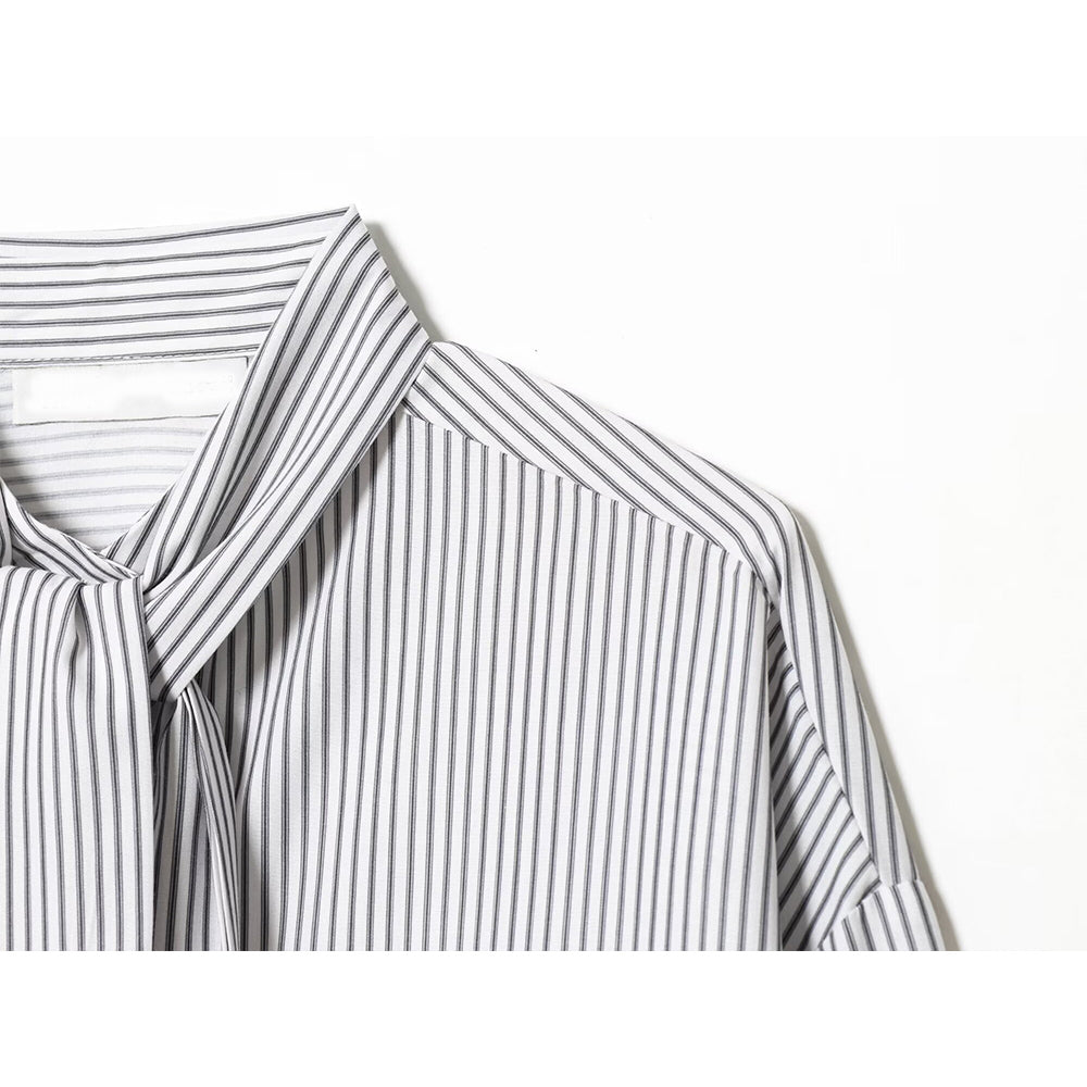 Women's New Scarf Decorative Striped Poplin Shirt