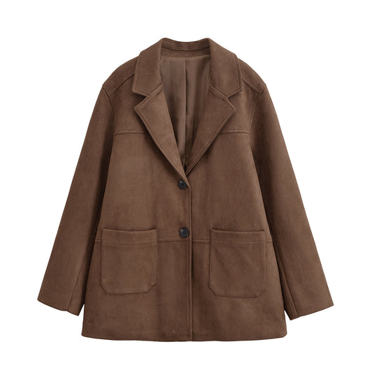 Women's 2025 new fashion loose warm suede suit jacket