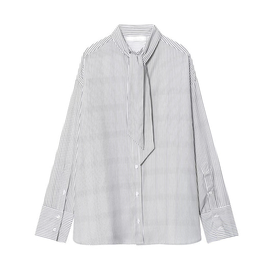 Women's New Scarf Decorative Striped Poplin Shirt