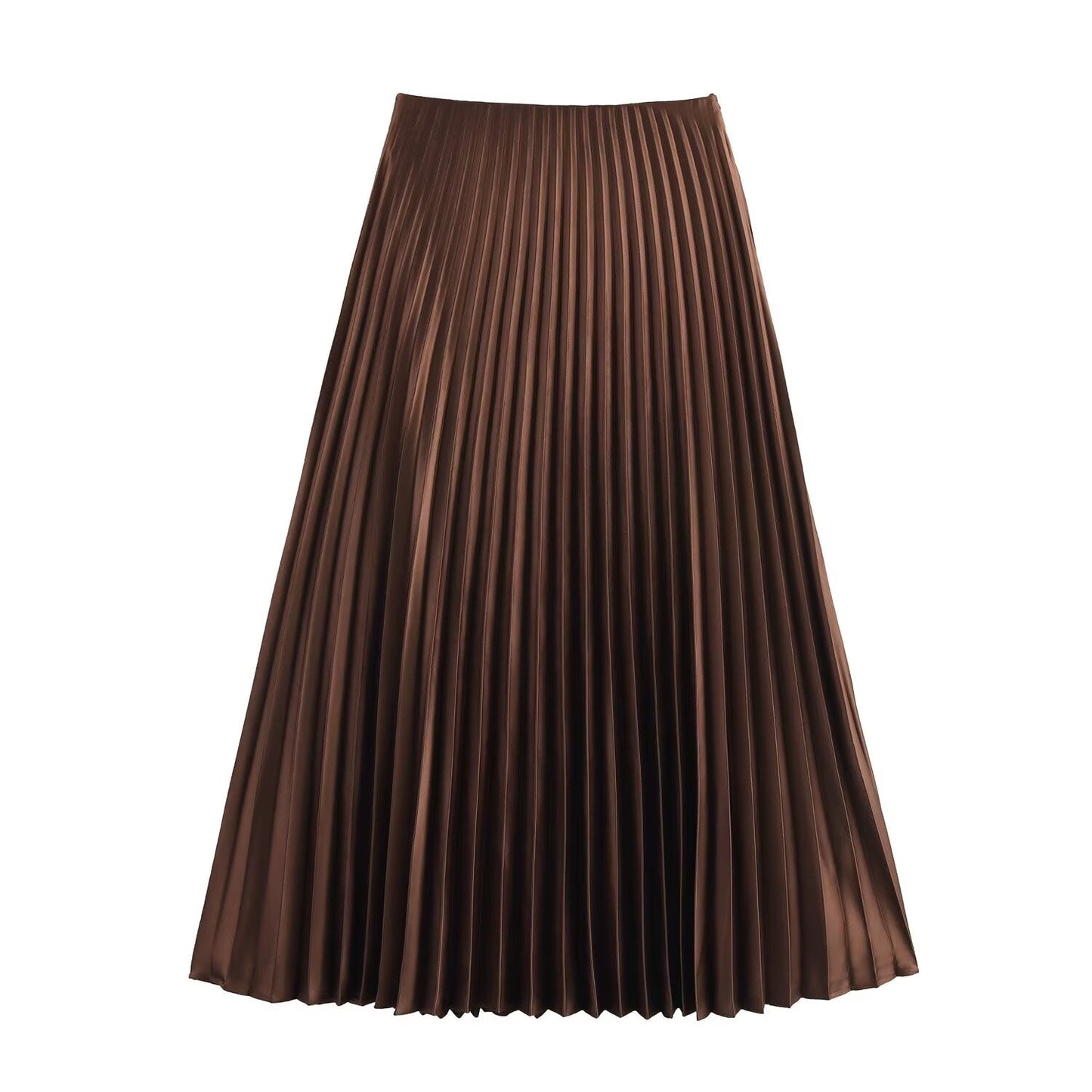 Women's new fashion loose satin texture MIDI skirt casual versatile pleated MIDI skirt retro mid waist side zipper women's skirt Mujer