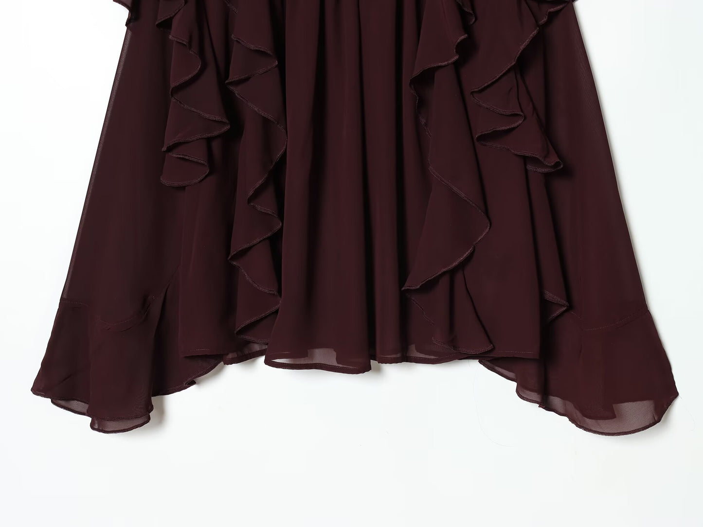 Women's ruffled edge decoration O Neck pleated top