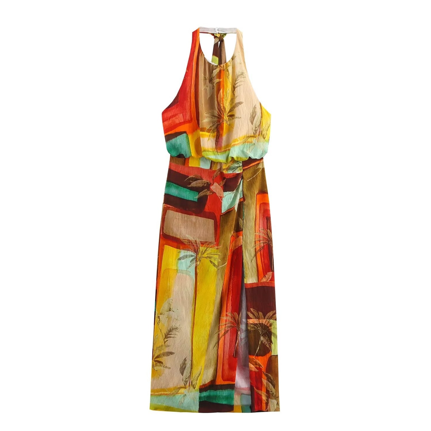 Women's New Fashion Sleeveless Printed Hanging Neck Midi Dress