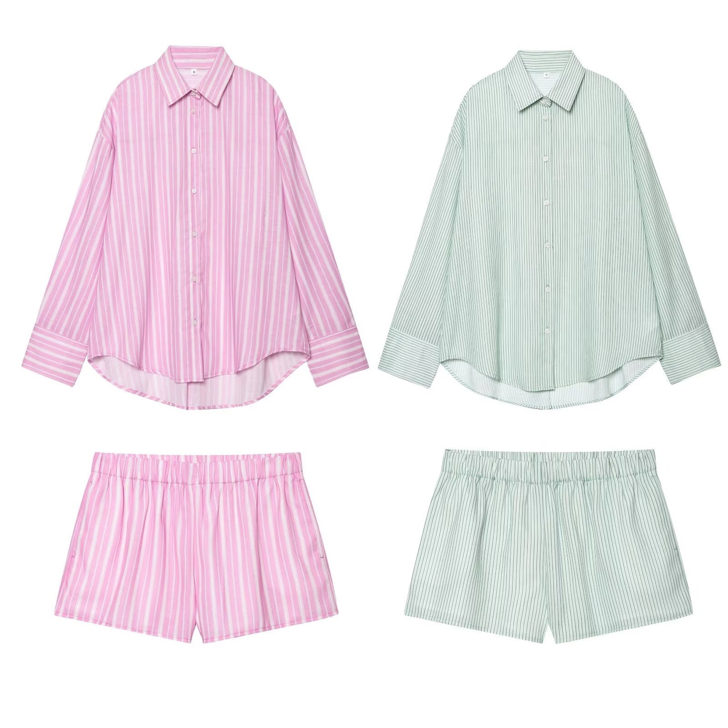Women's new fashion loose single breasted long sleeved striped shirt+Shorts Women's suit