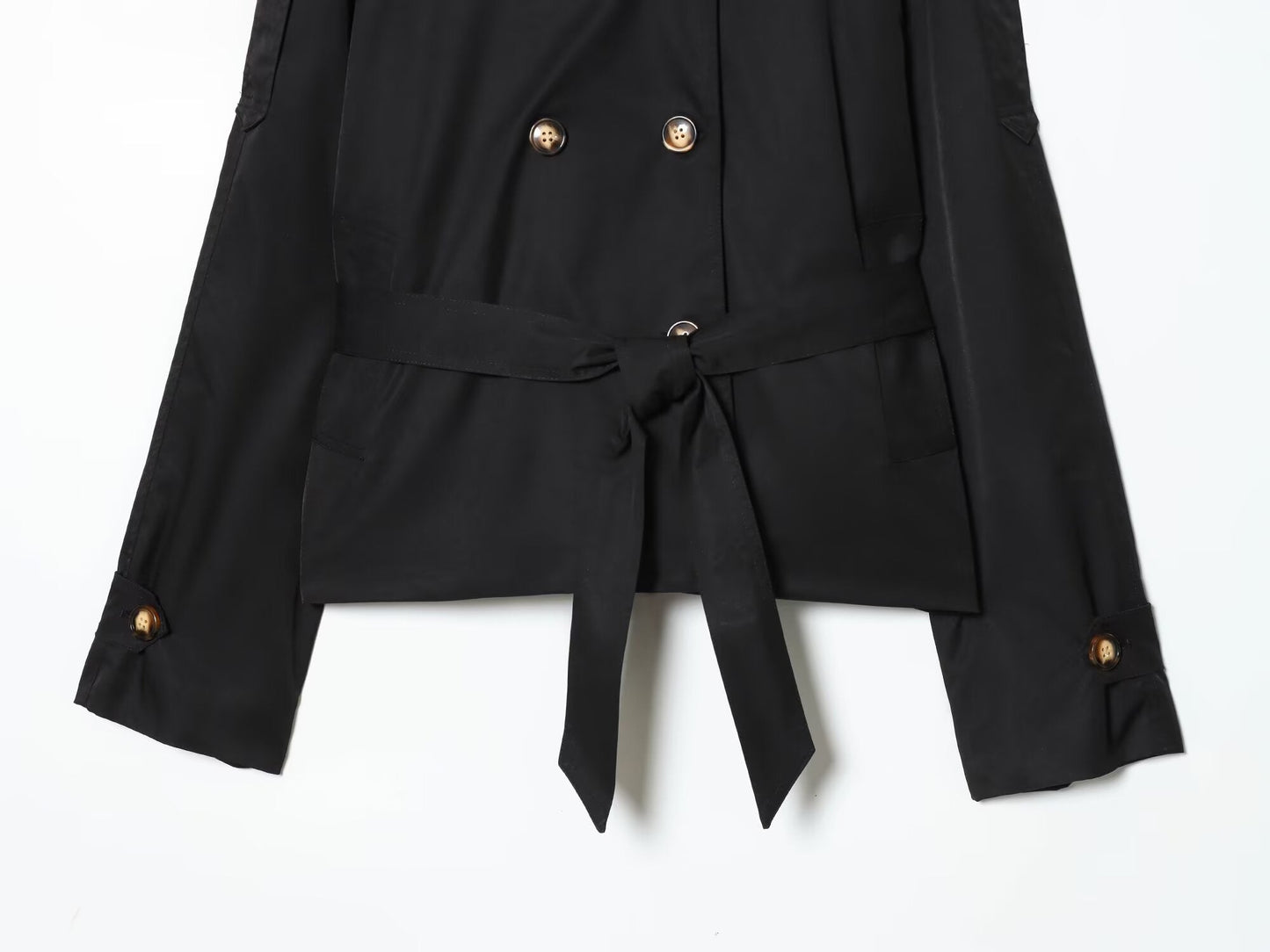 Women's 2025 New With Belt Short Double breasted Windbreaker Coat