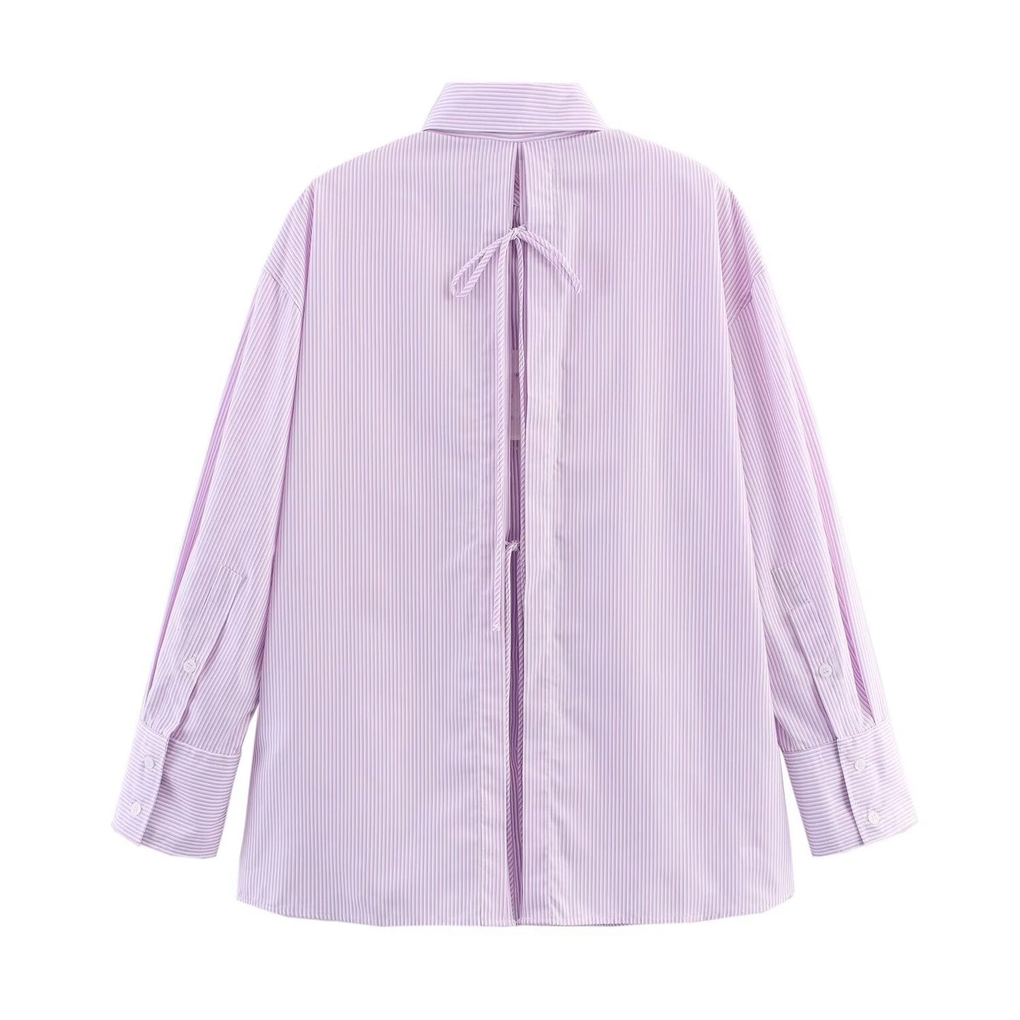 Women's new fashion back bow decoration poplin striped shirt