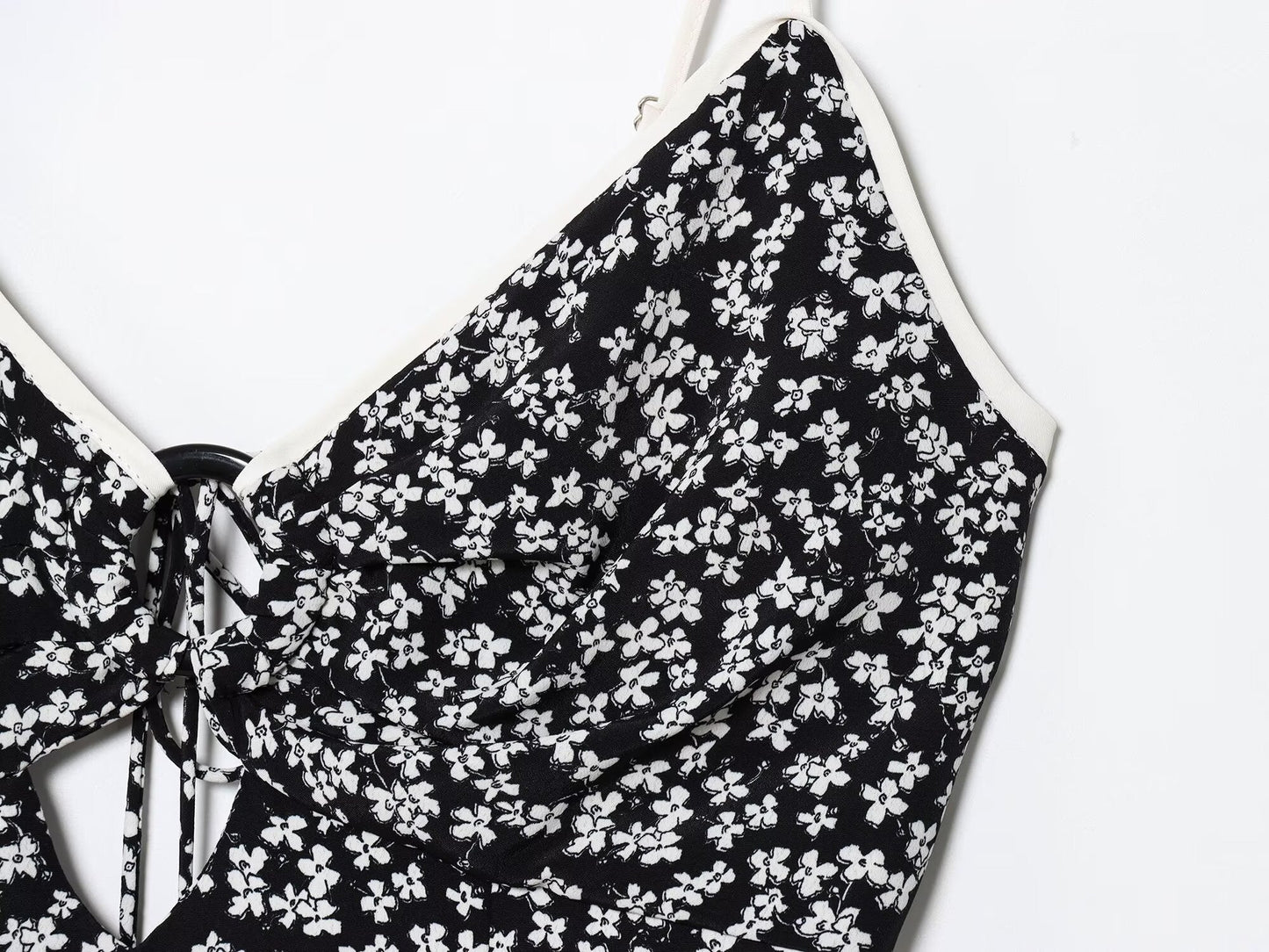 Women's New Fashion Flower Printed suspender Midi Dress