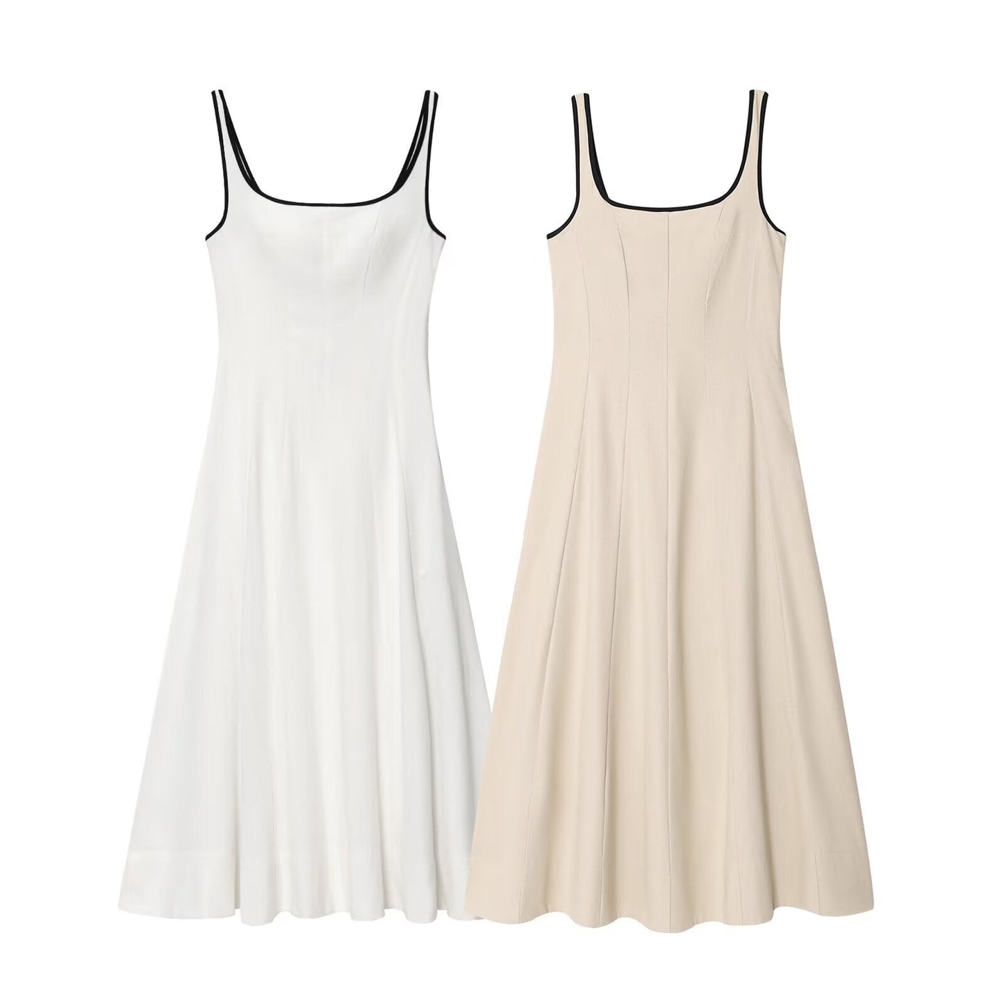 Women's new fashion sleeveless backless wide shoulder strap MIDI dress