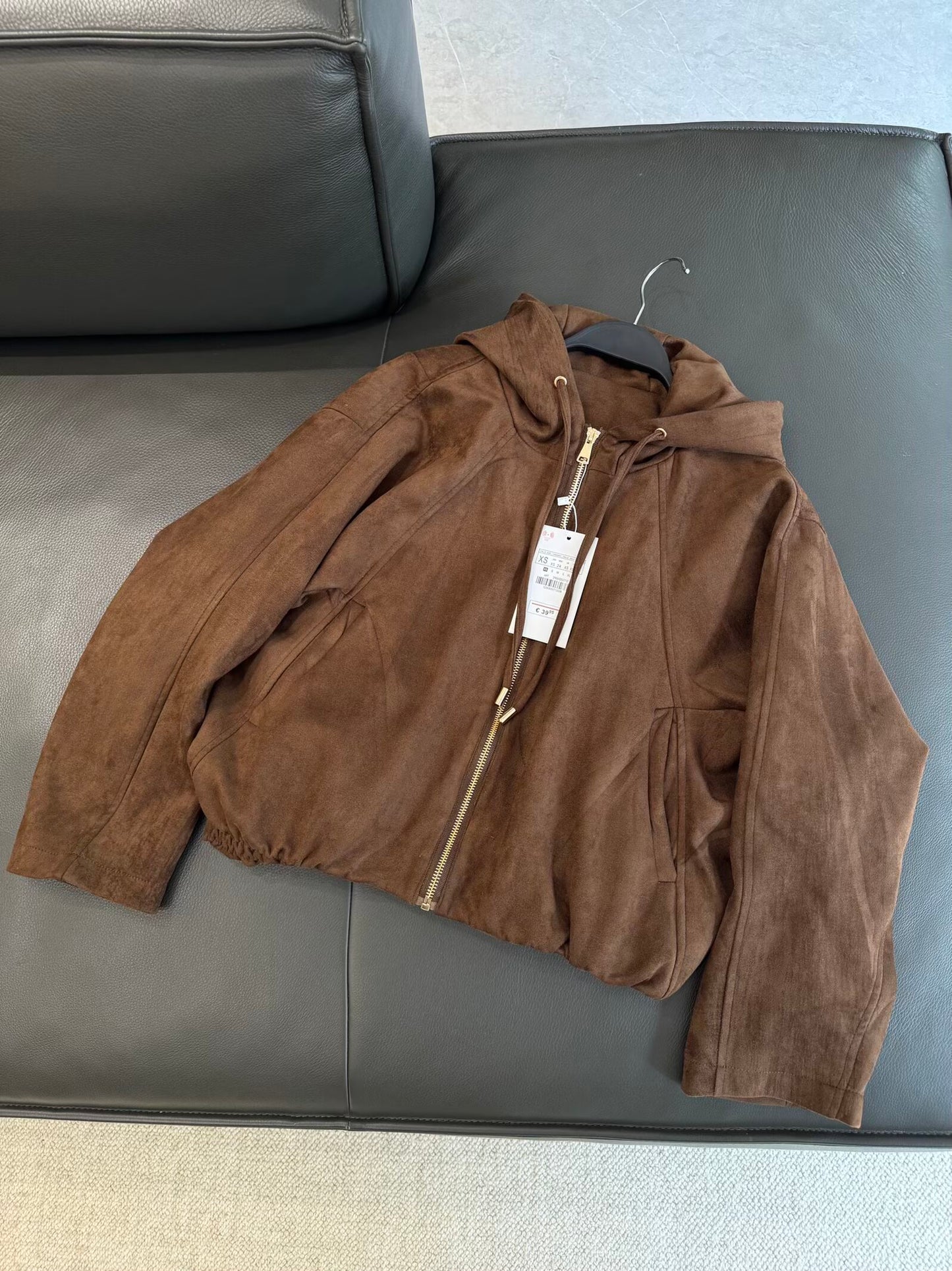 Women's new fashion suede texture hooded flight jacket Coat