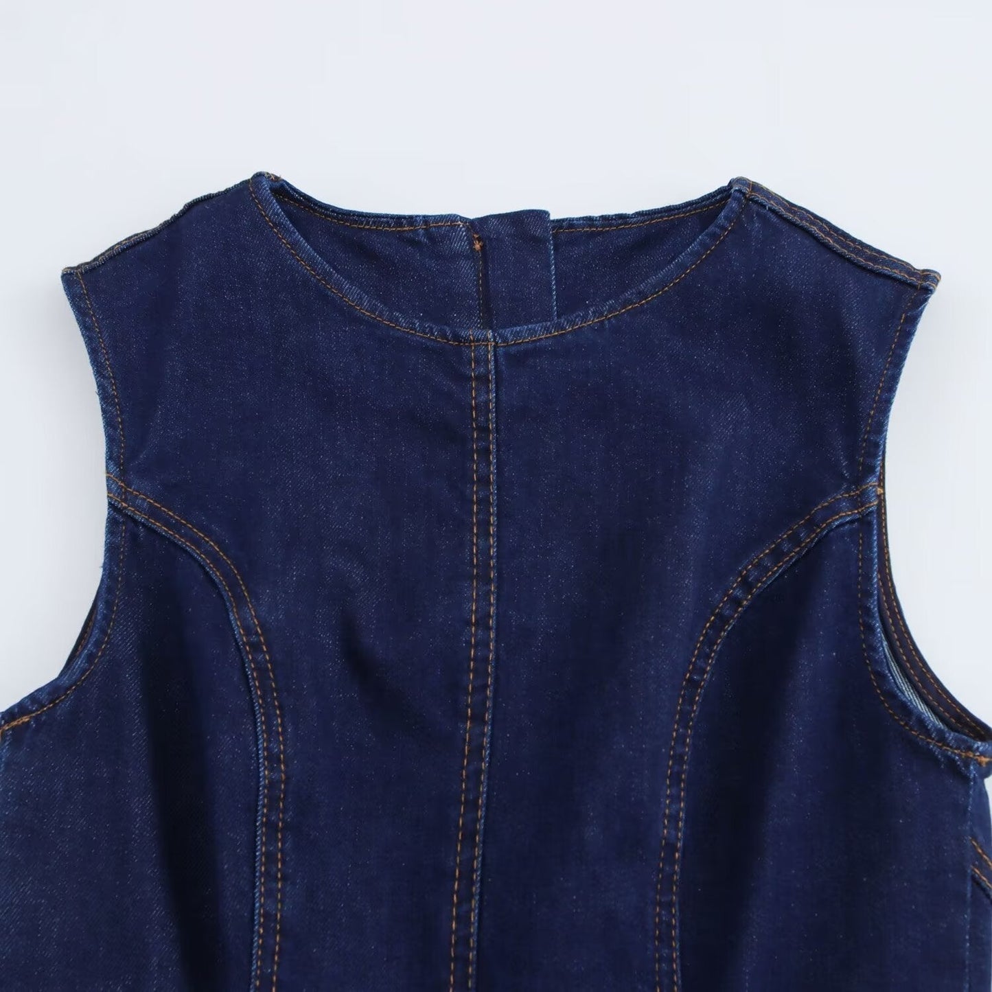 Women's new chic Fashion slim fit casual versatile wide pleated denim Midi dress retro round neck long sleeved women's dress Mujer