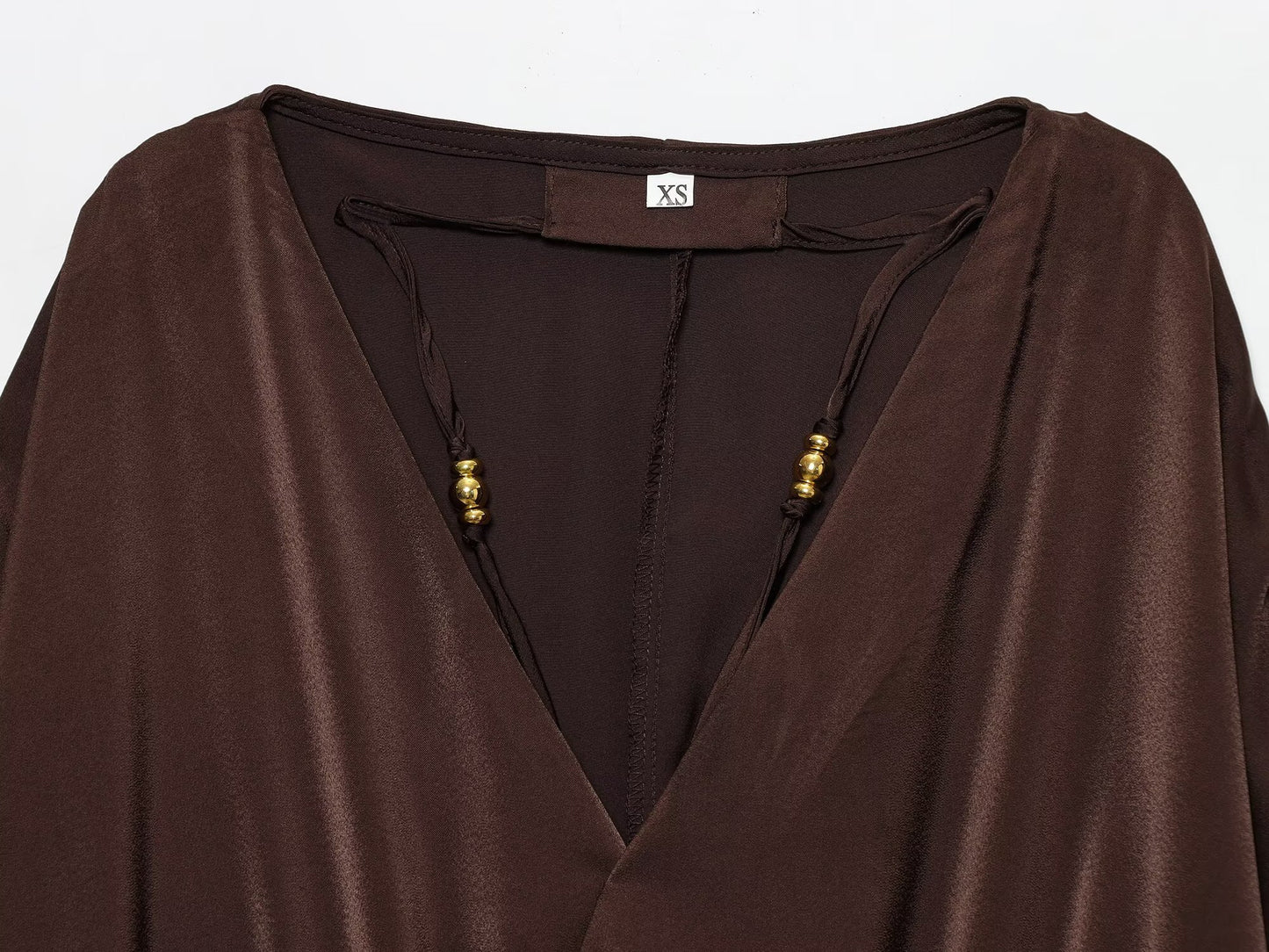 Women's new fashion pleated decoration V-neck satin textured shirt