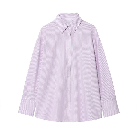 Women's new fashion back bow decoration poplin loose striped shirt