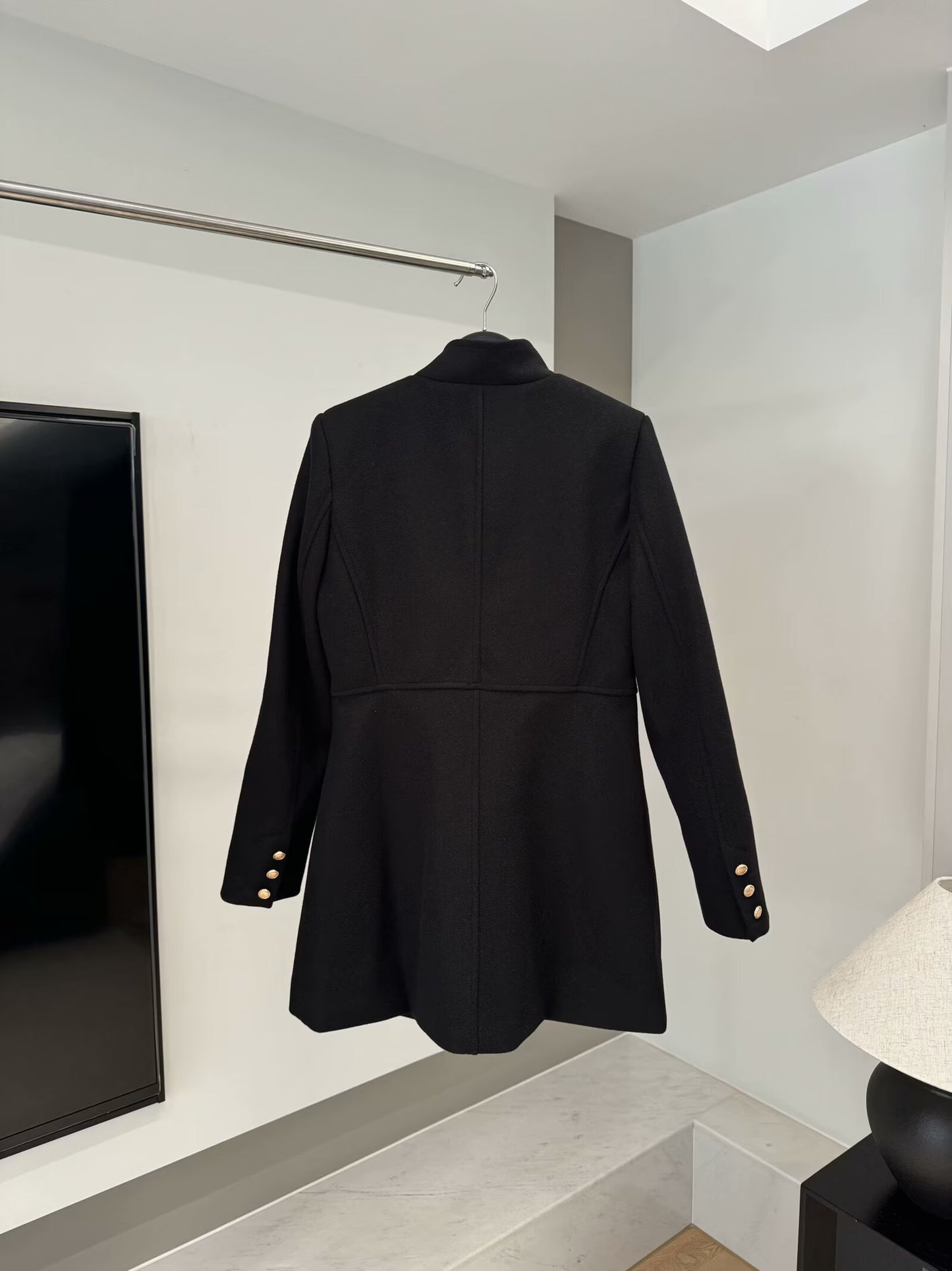 Women's New Black Wool Blended Double breasted Coat