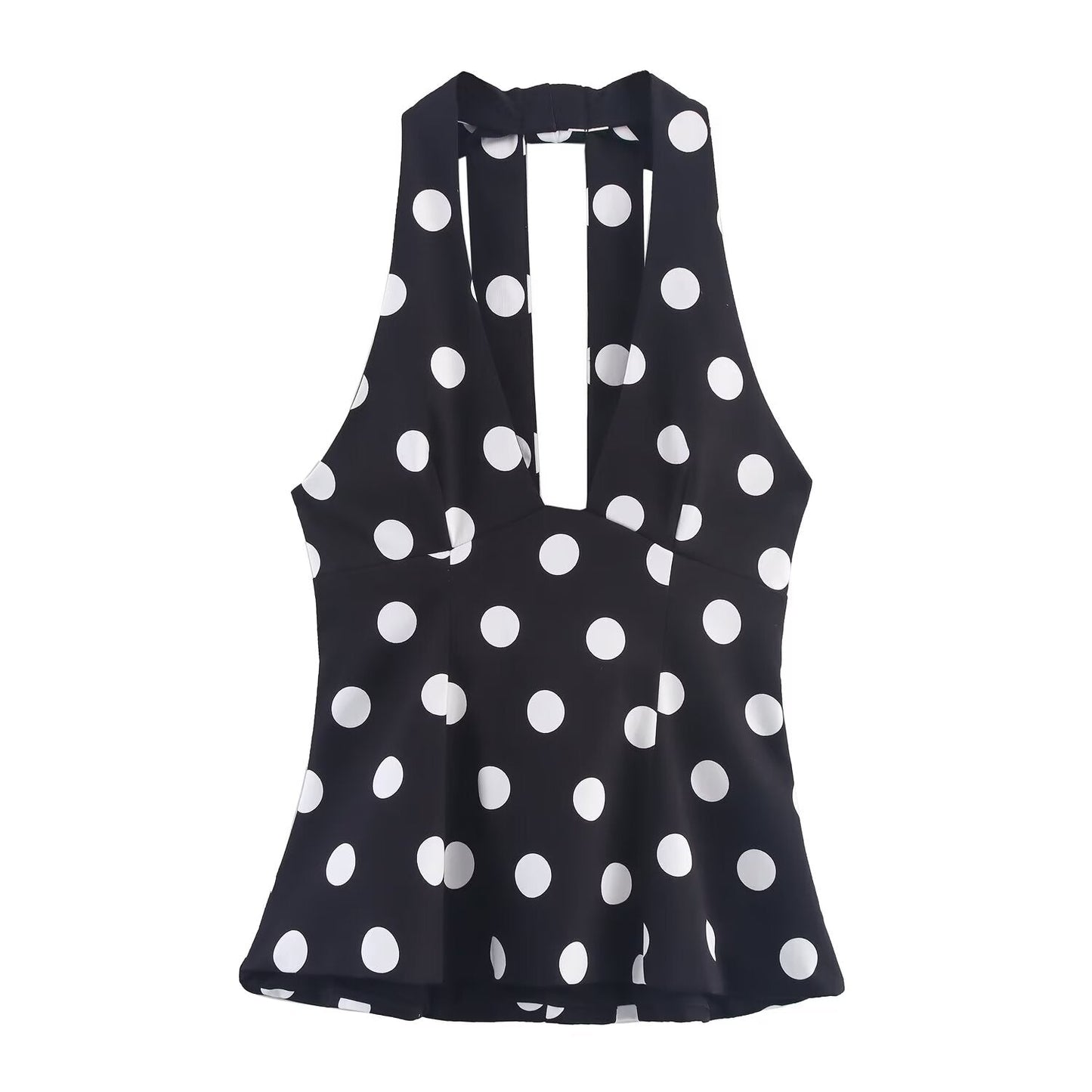 Women's summer fashion bow decoration polka dot hanging neck top