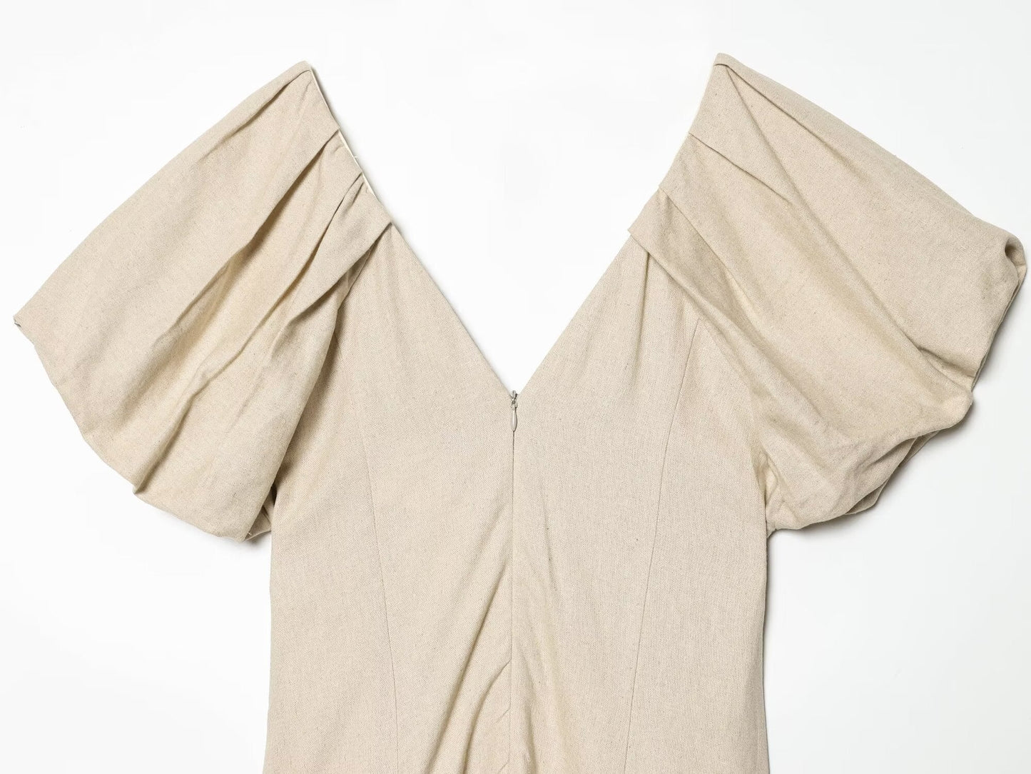Women's Bubble sleeve Linen Blend Midi Dress