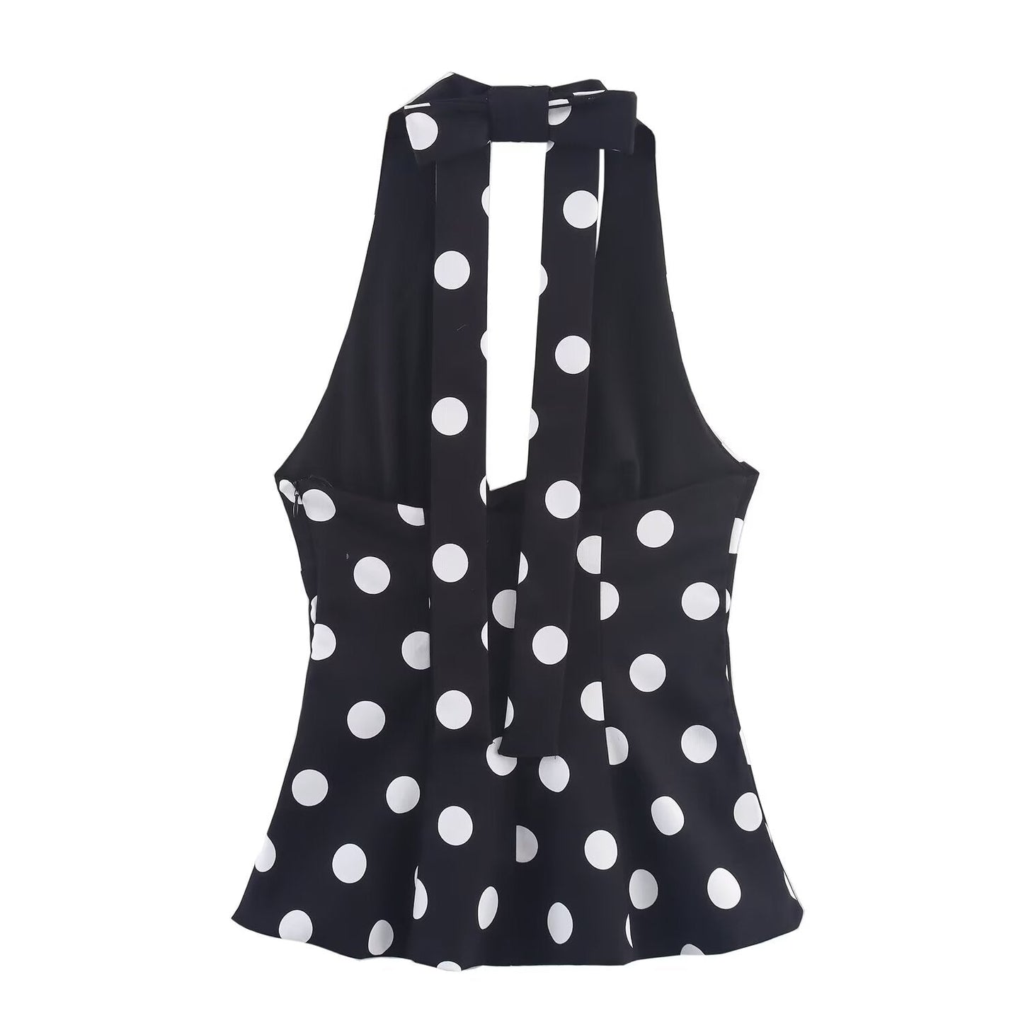 Women's summer fashion bow decoration polka dot hanging neck top