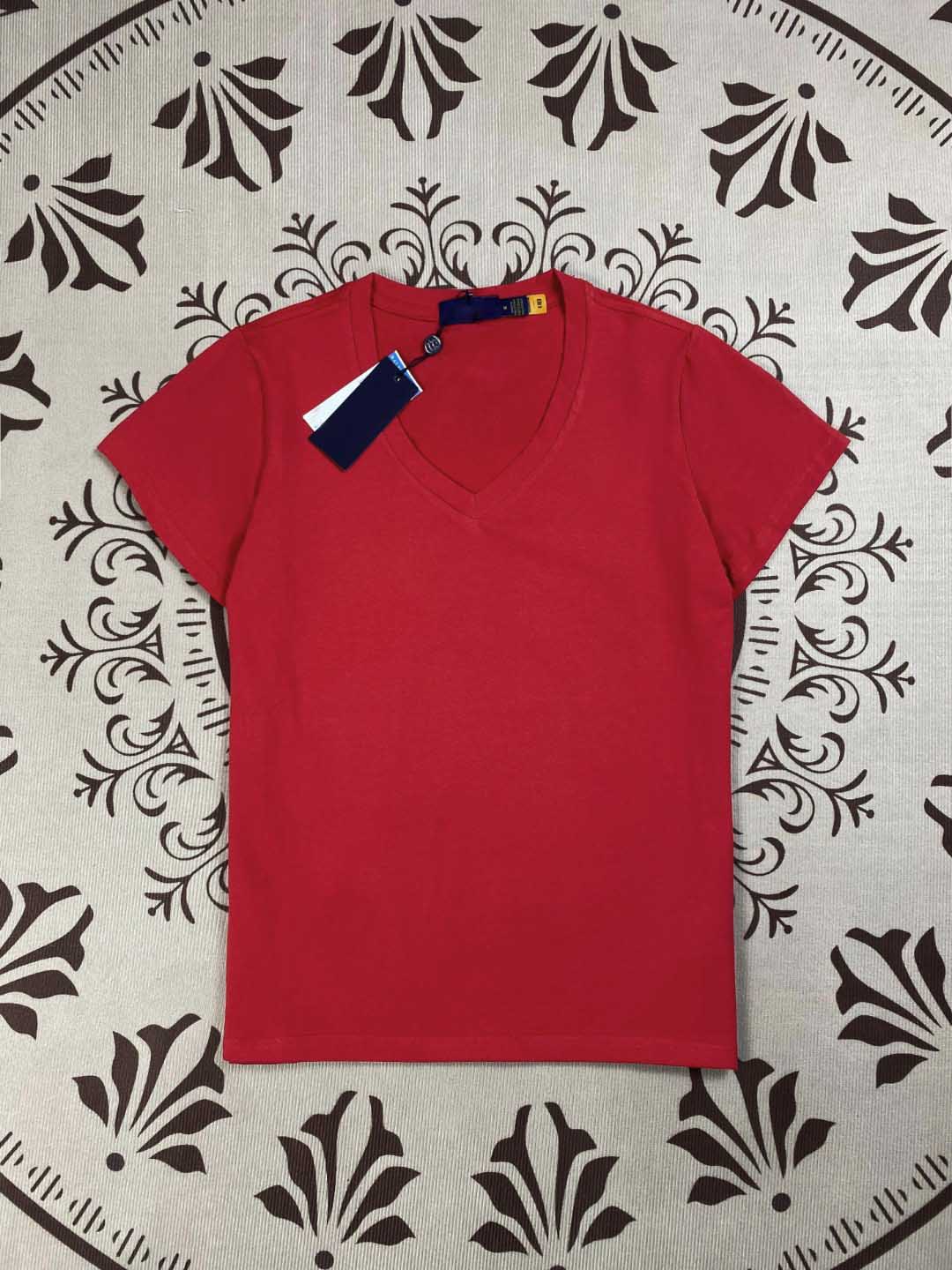 Women's New Fashion Casual Joker Embroidered Cotton V-neck Slim Short Sleeve T-shirt