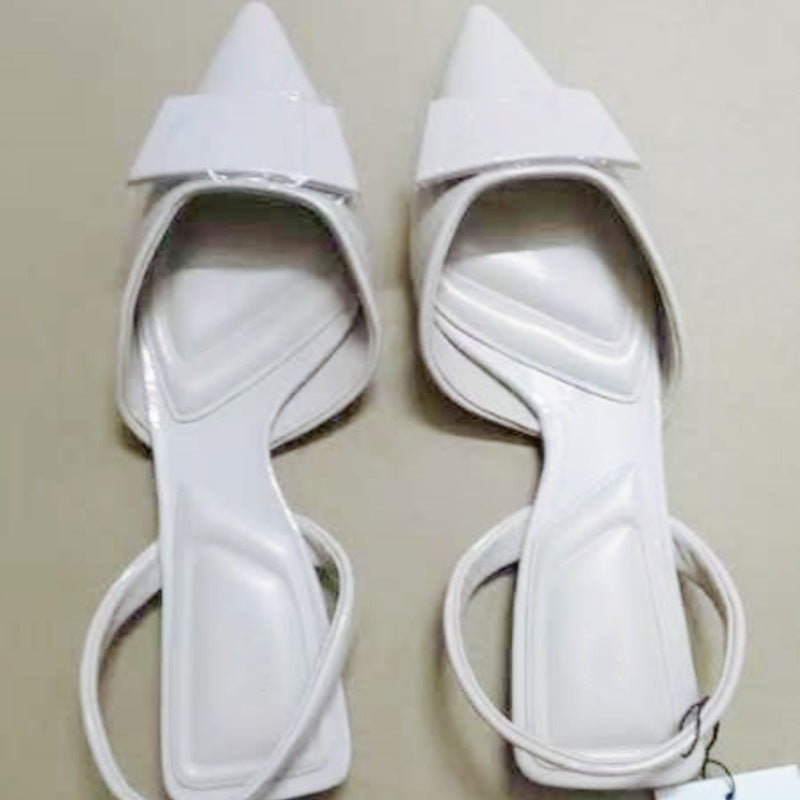 Women's New Fashion Joker Patent Leather Pointed Back Mixed with Muller Shoes Fashion Baotou Flat Slippers.