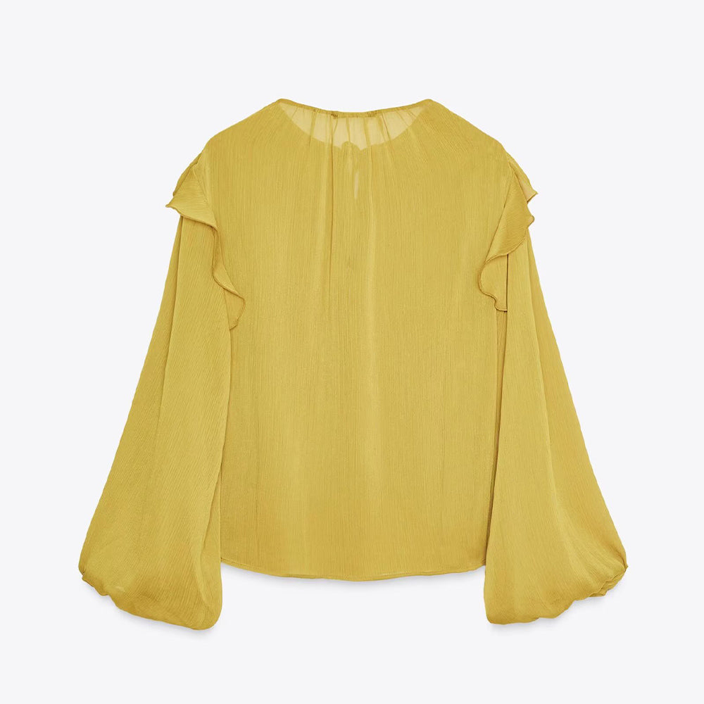 Women's new fashion layered decoration casual lace up shirt