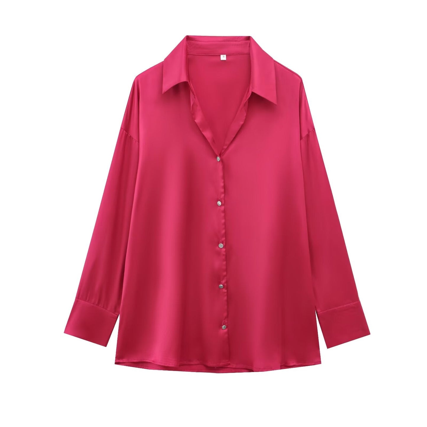 Women's new fashion casual single breasted shirt long sleeved satin textured shirt