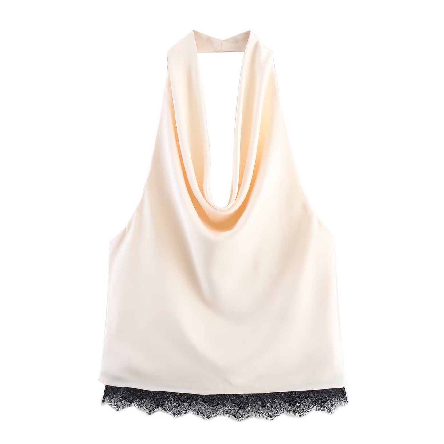 Women's new fashion lace decoration satin hanging neck top+Skirts suit