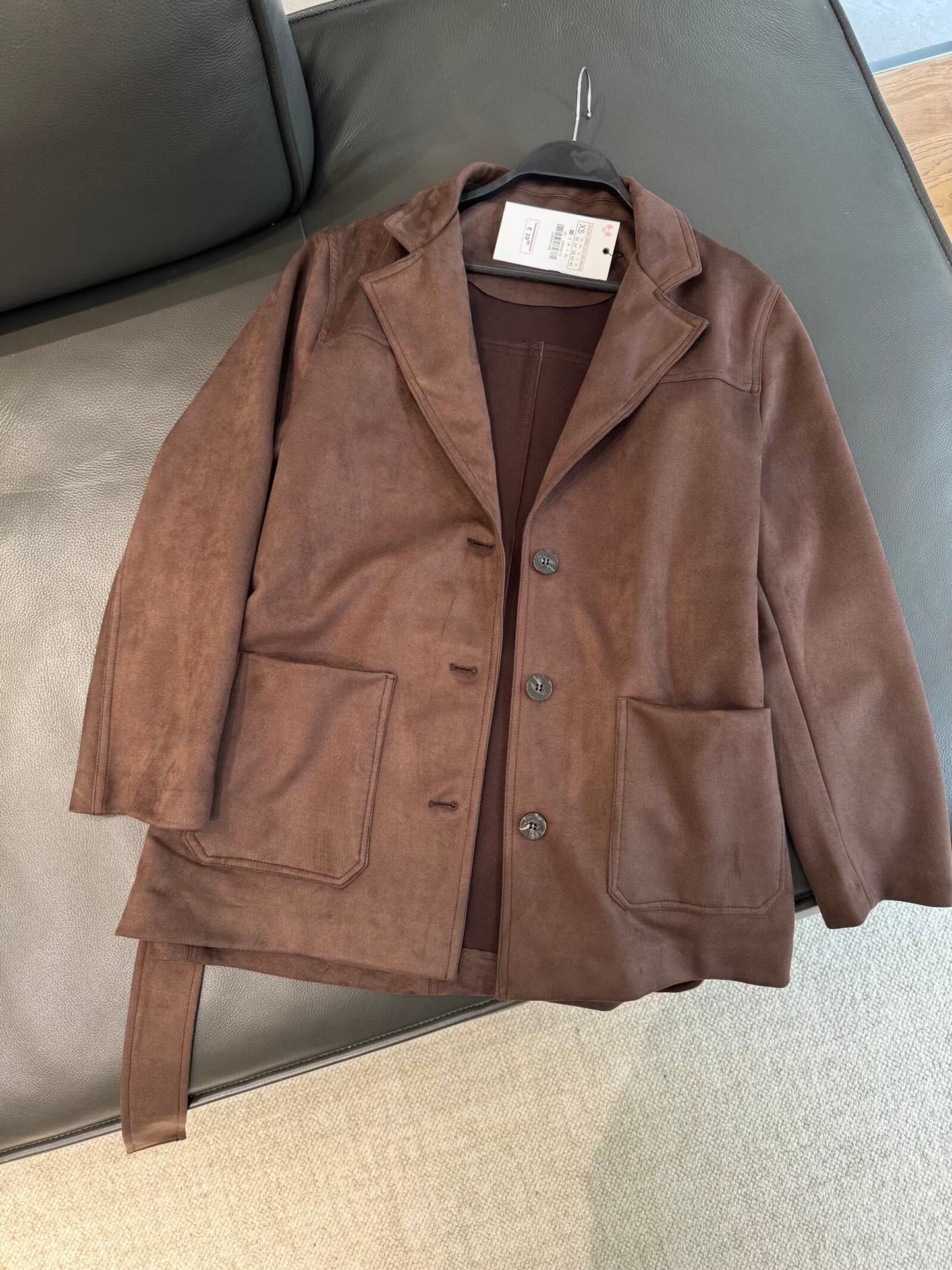 Women's new fashion with Belt Anti suede effect lapel jacket Coat