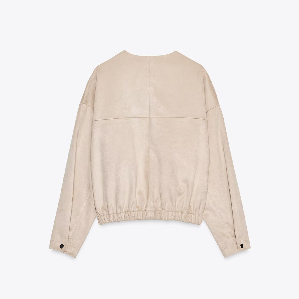 Women's new fashion anti suede effect O-Neck zipper jacket Coat