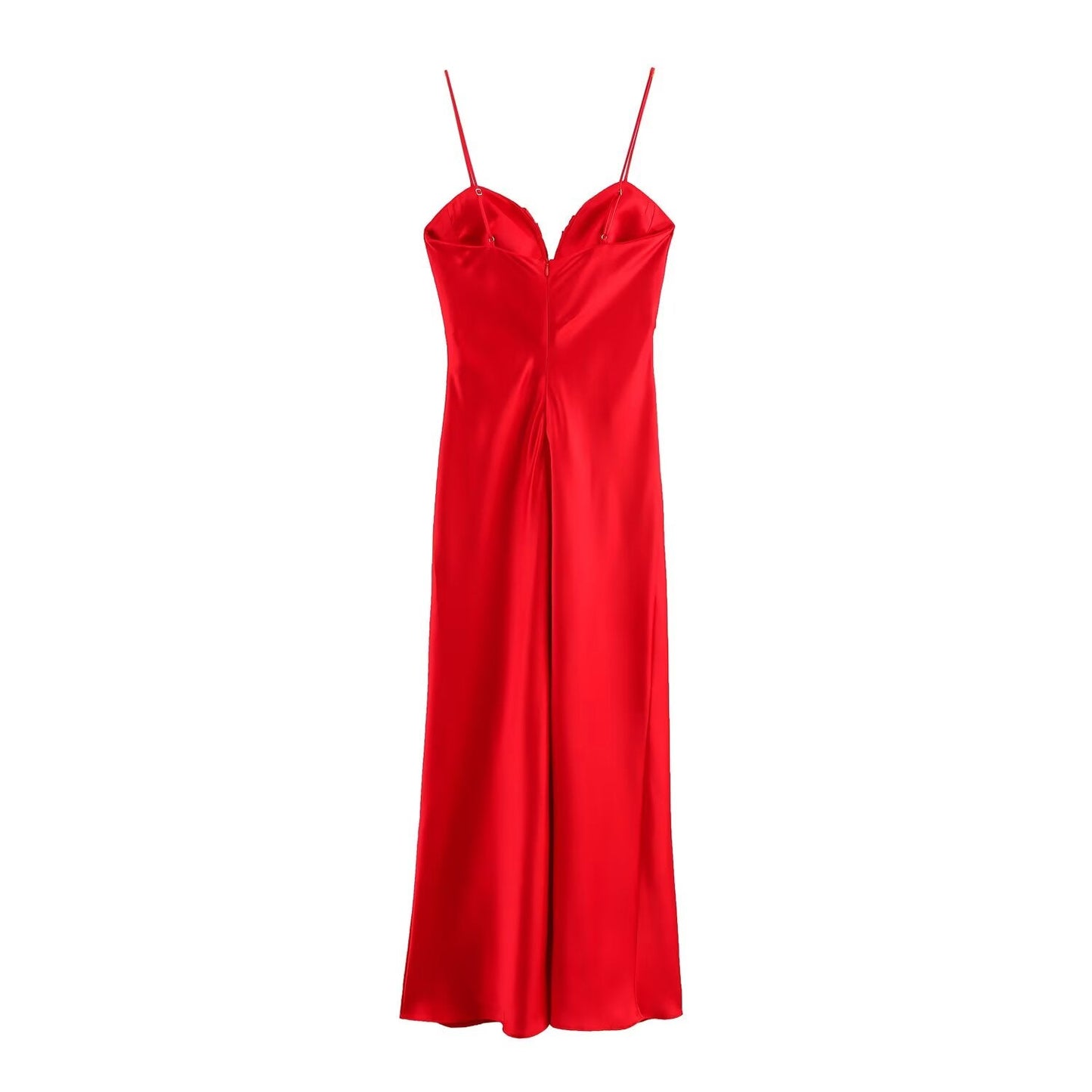Women's new fashion pleated decoration sexy slim fit satin texture Midi dress retro sleeveless Thin Straps women's dress Mujer