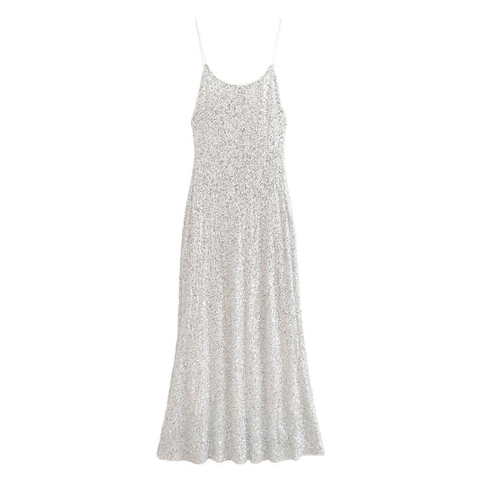 Women's New Fashion Bead Decorative Tight suspender Midi Dress