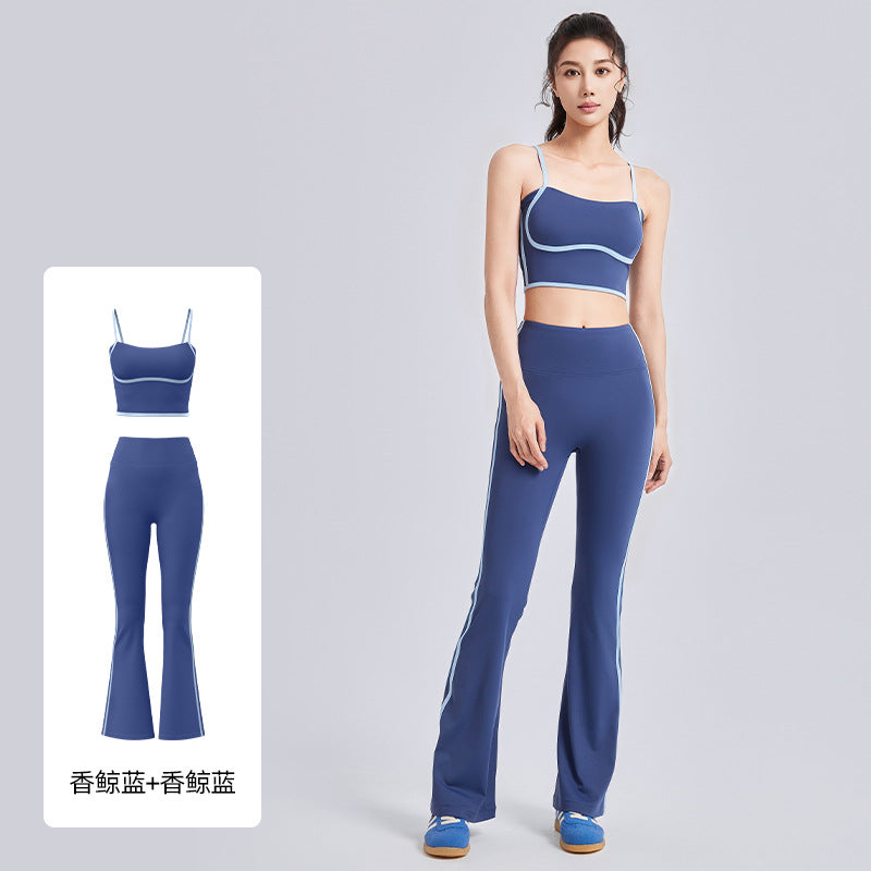 Women's New Linear Sports Suit Shockproof Gathered Vest High Waist Micro Pants High Elastic Yoga Suit