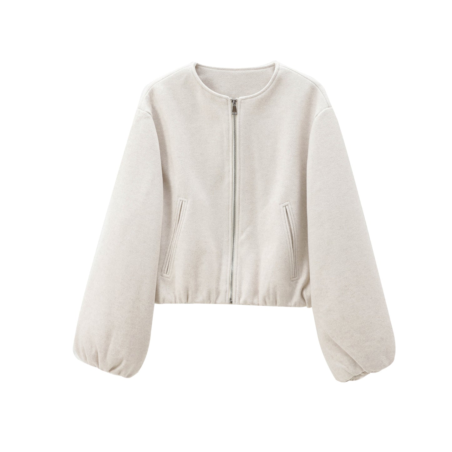 Women's soft textured O Neck zipper pilot jacket Coat