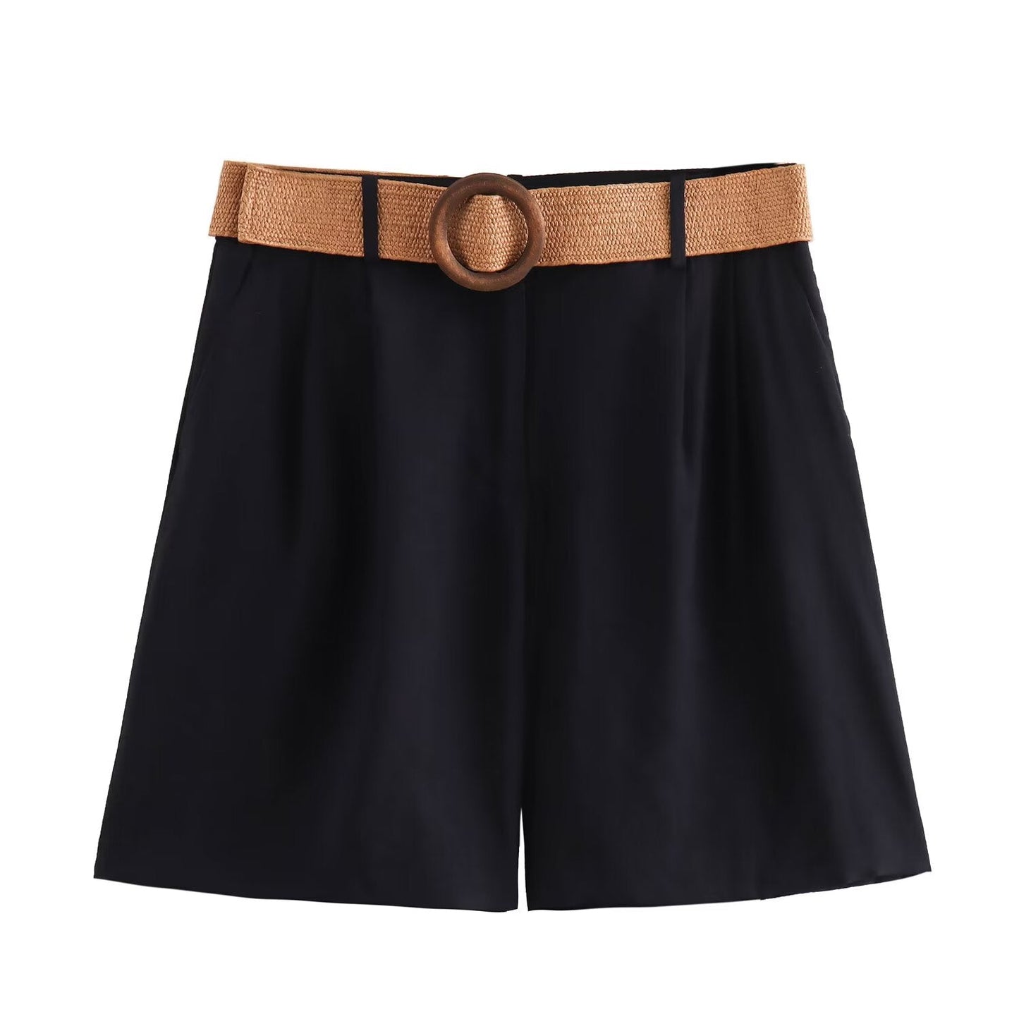 Women's' new fashion with Belt loose side pocket casual pleated shorts