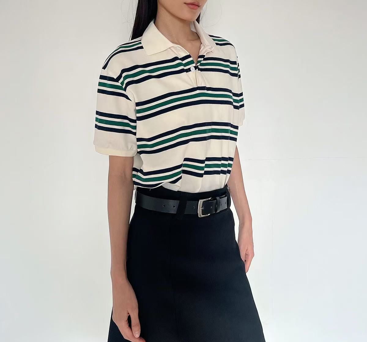 Women's 2025 New Fashion Cotton Striped Shirt Short Sleeves
