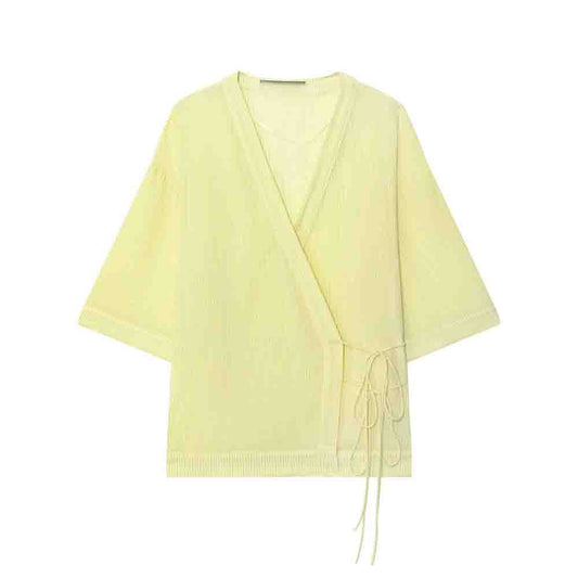 Women's new fashion short sleeved V-neck lace up striped top