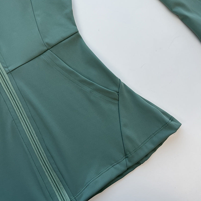 Women's New Stand-up Neck Nylon Slim Fitness Coat Soft and High Elastic Sports Cardigan Nude Pilates Yoga Clothes