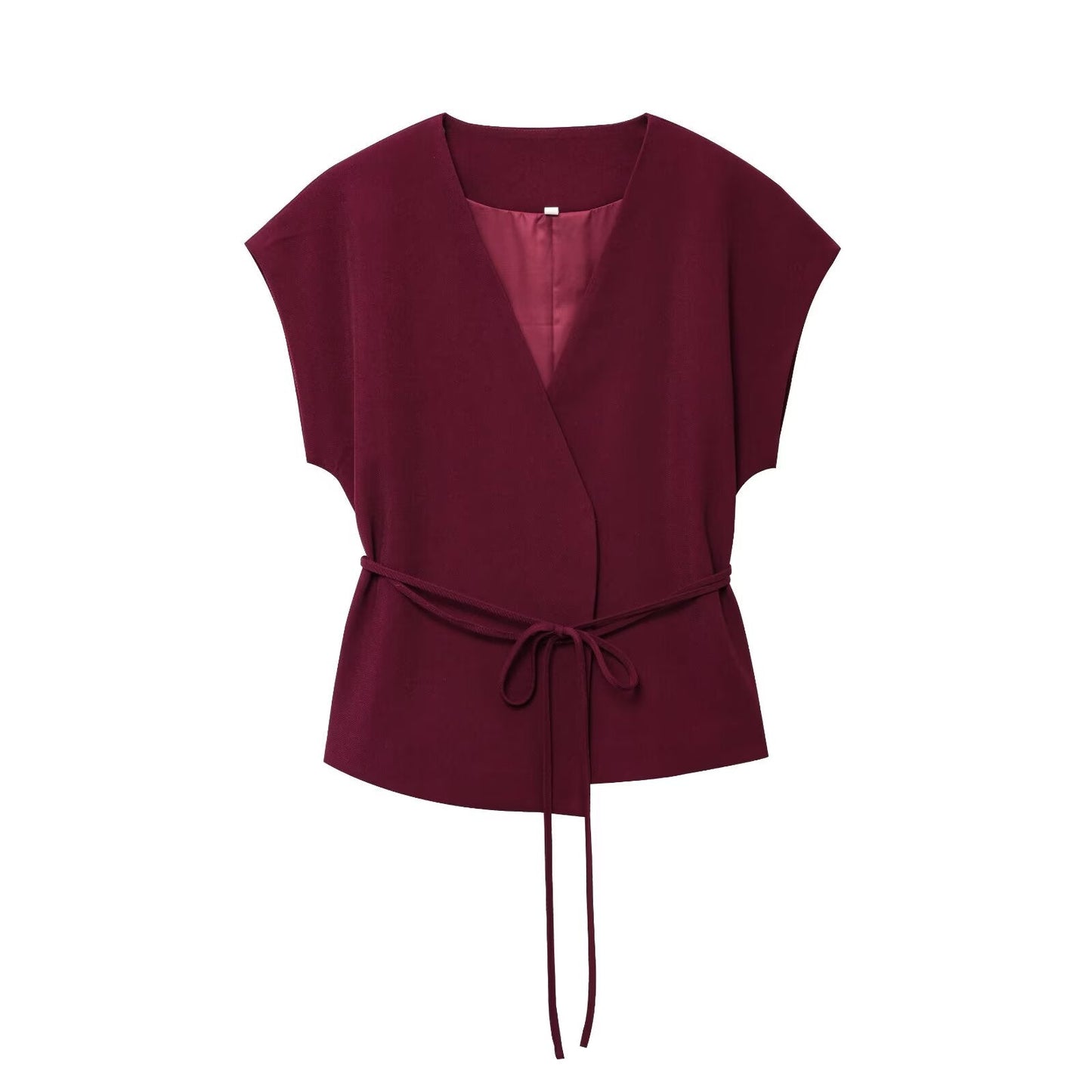 Women's new fashion with Belt casual linen blend V-neck vest+Pants suit