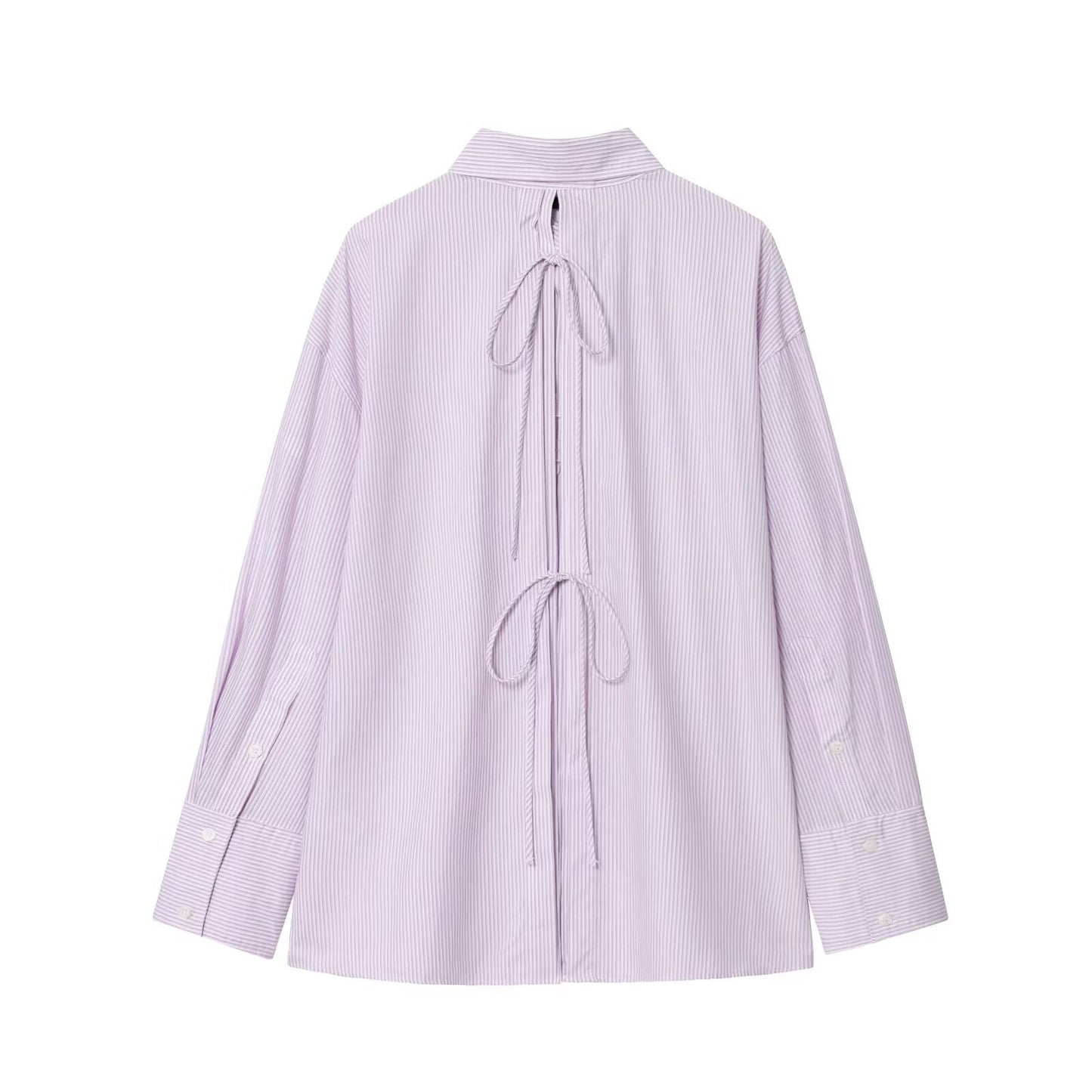Women's new fashion back bow decoration poplin loose striped shirt