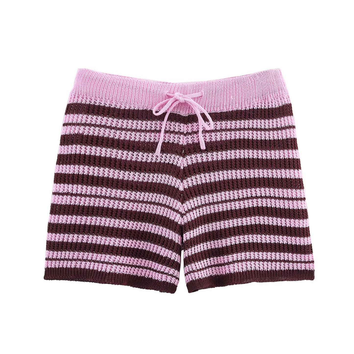 Women's new fashion casual single breasted striped knitted polo shirt coat+Shorts Women's suit