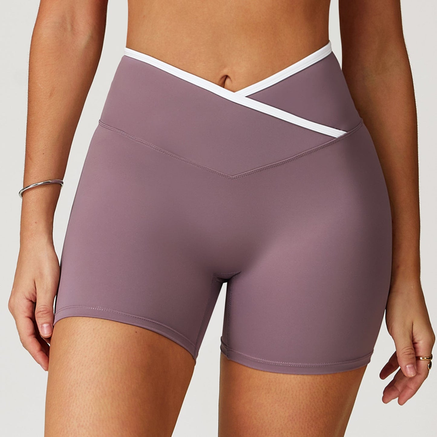 Women's New Fashion Joker Cross High Waist Yoga Tight Nude Hip-lifting Shorts Wearing Fitness Pants.
