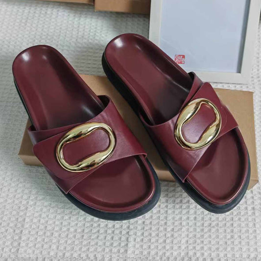 Women's New Fashion Casual Joker Gold Buckle Decoration Platform Sandals Sandals Ladies Sandals and Slippers.