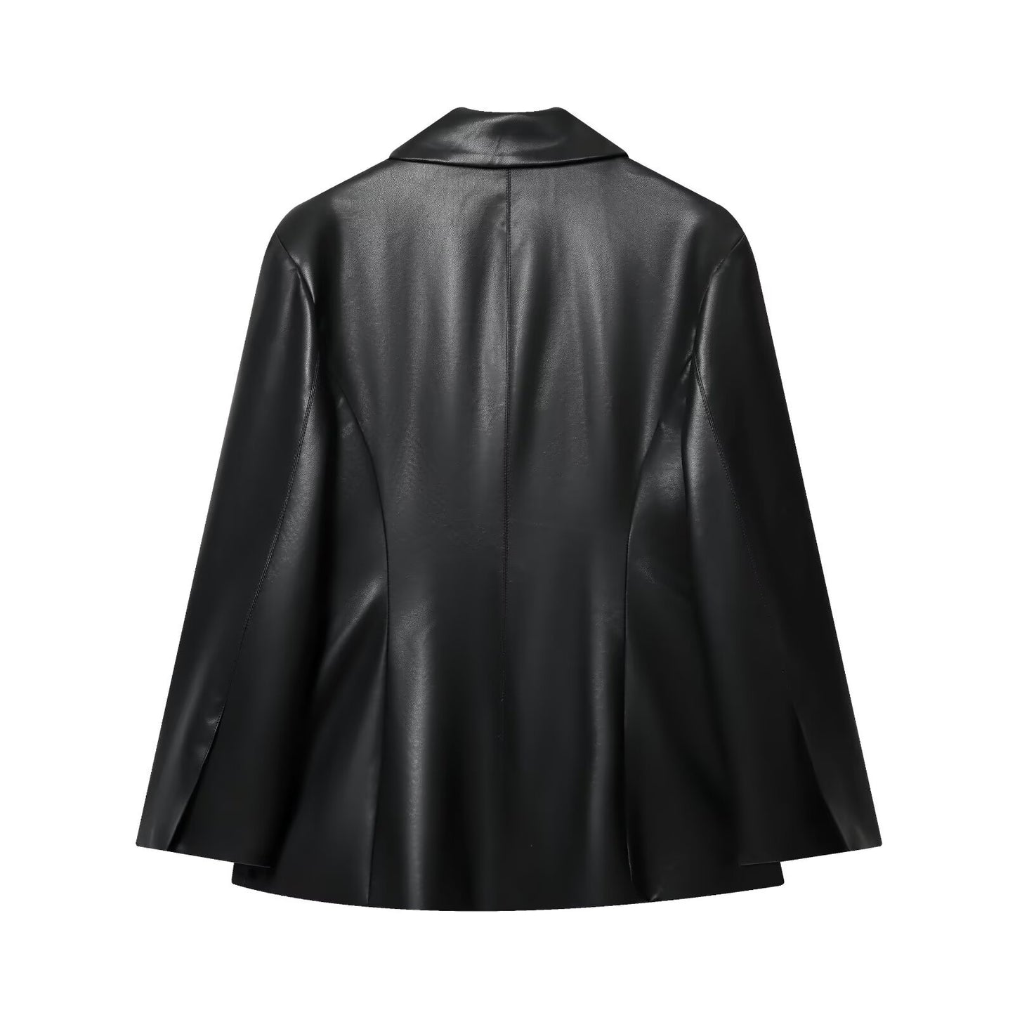 Women's new fashion black slim faux leather effect suit Coat