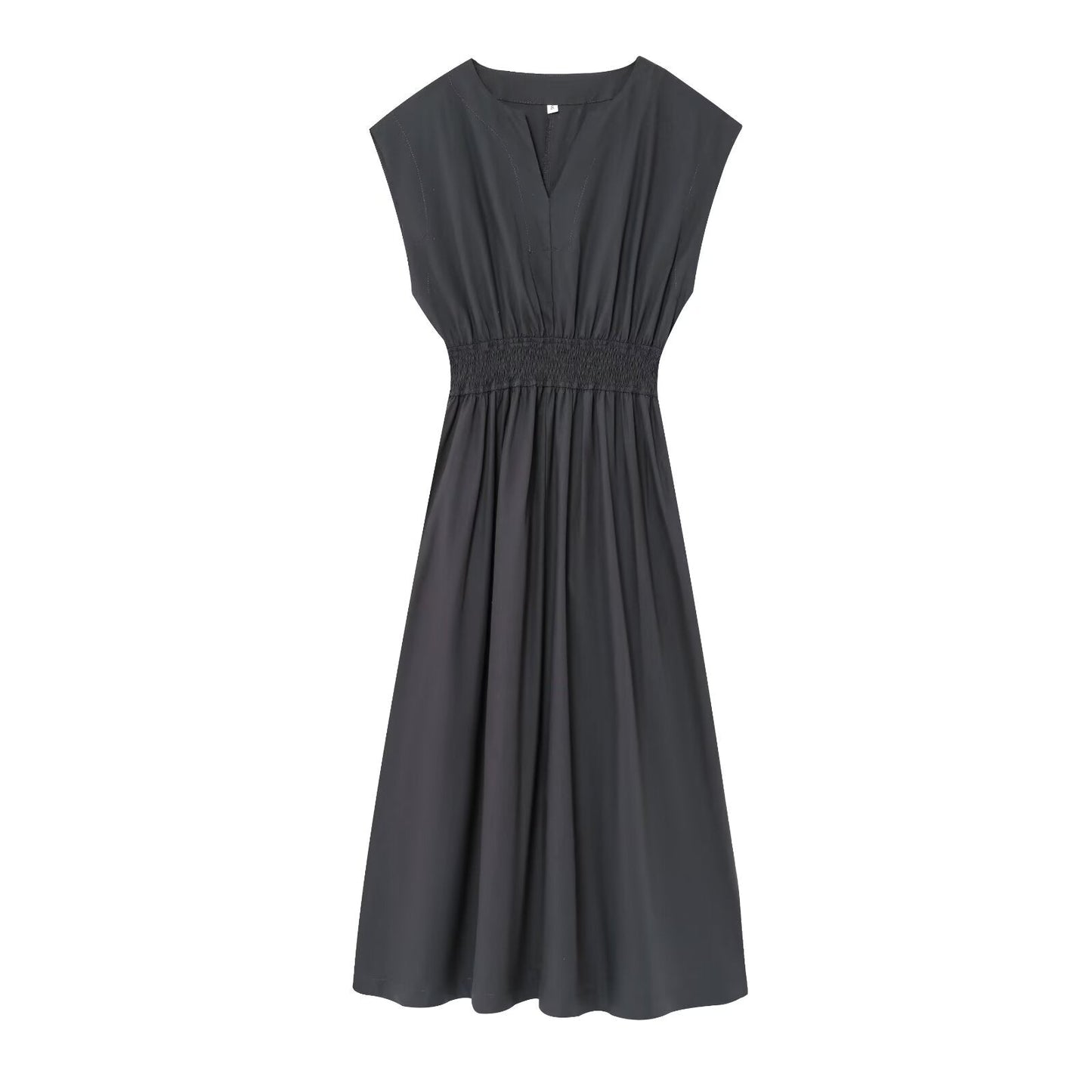 Women's new fashion pleated decoration casual V-neck sleeveless MIDI dress