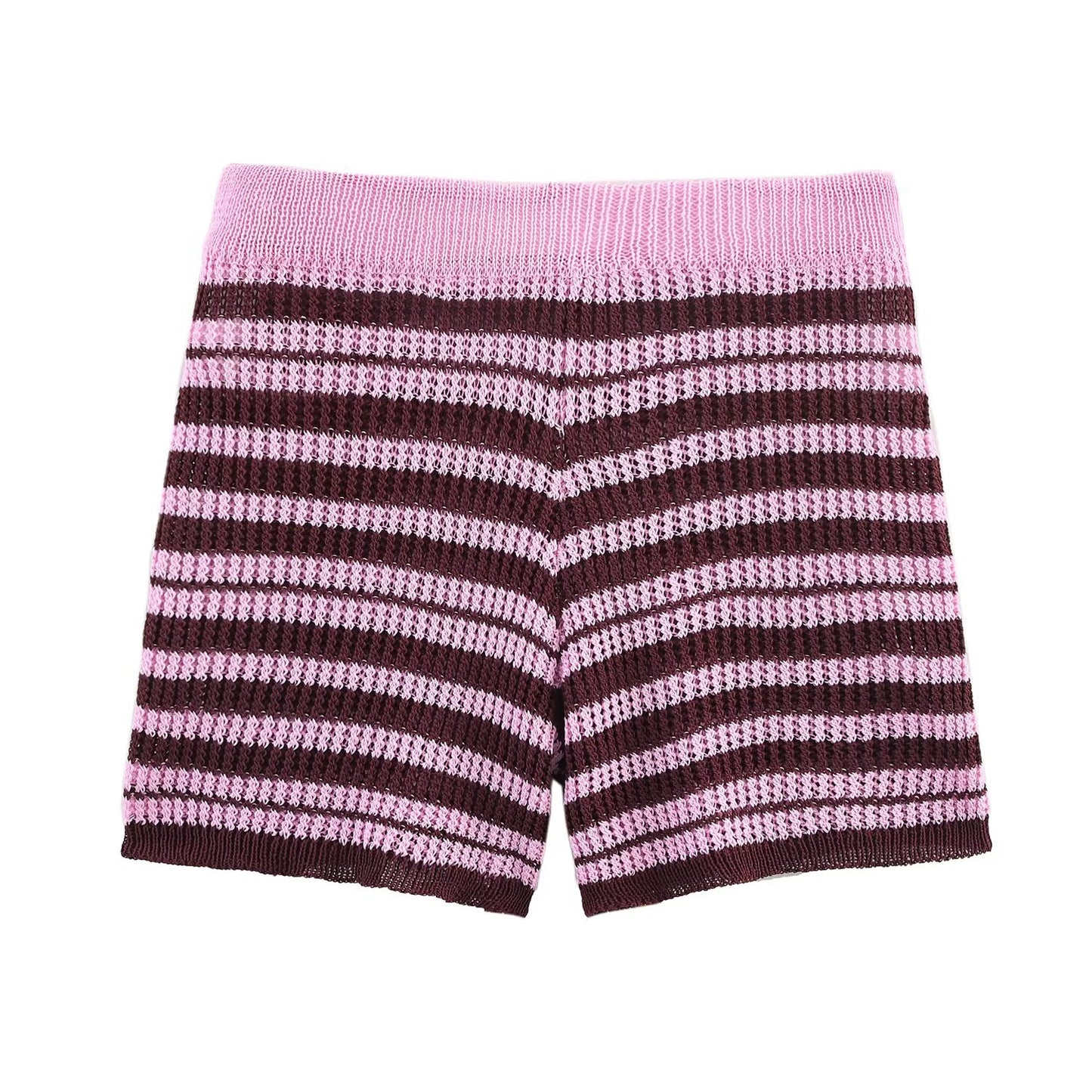 Women's new fashion casual single breasted striped knitted polo shirt coat+Shorts Women's suit