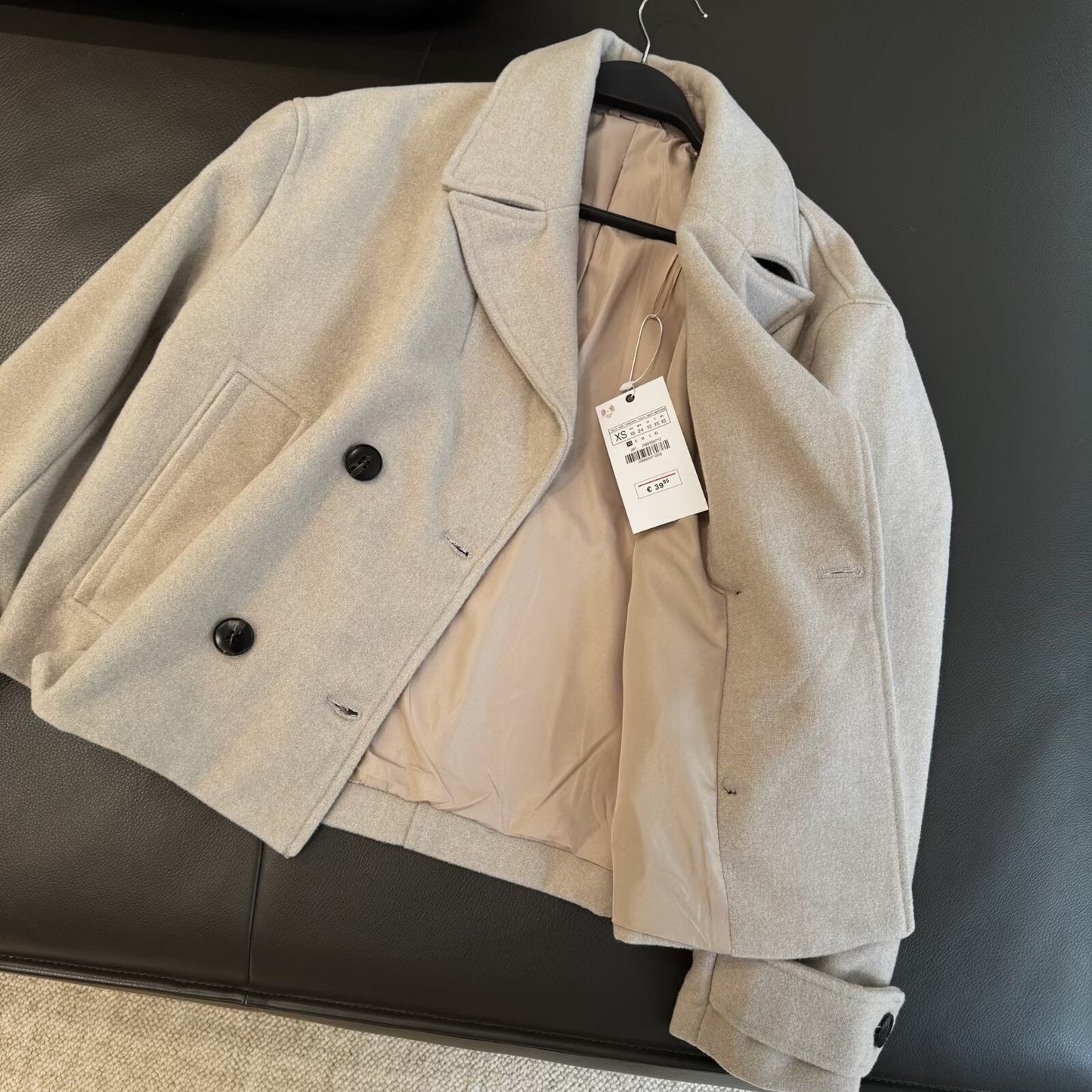 Women's new double breasted short lapel coat