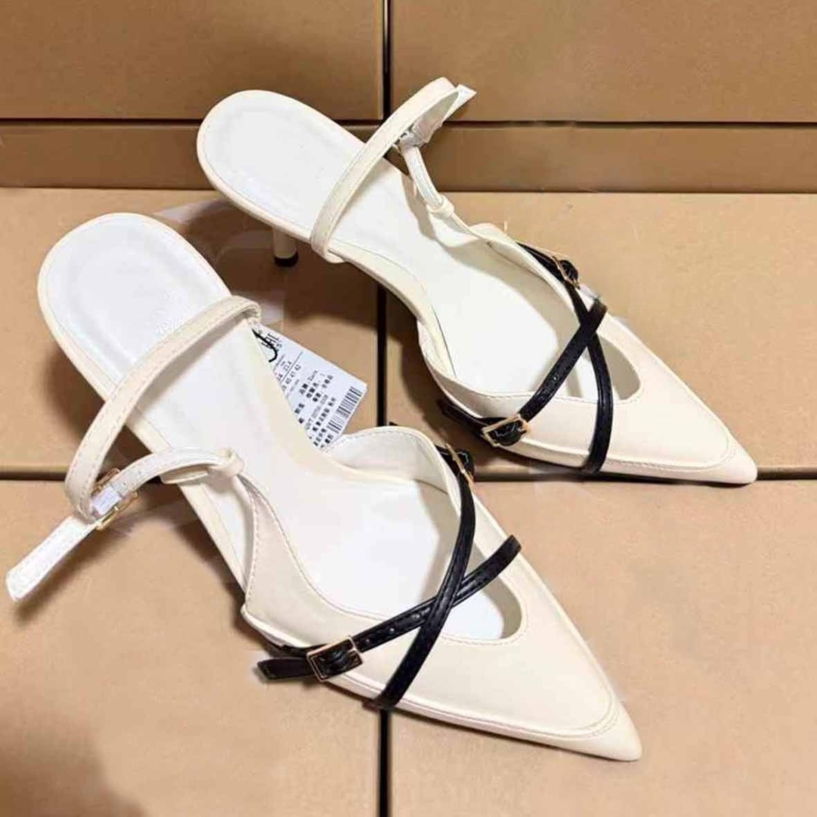 Women's New Fashion Joker Pointed Cross Strap Design Stiletto