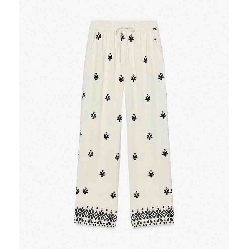 Women's new Fashion loose side pocket casual versatile embroidered wide leg pants