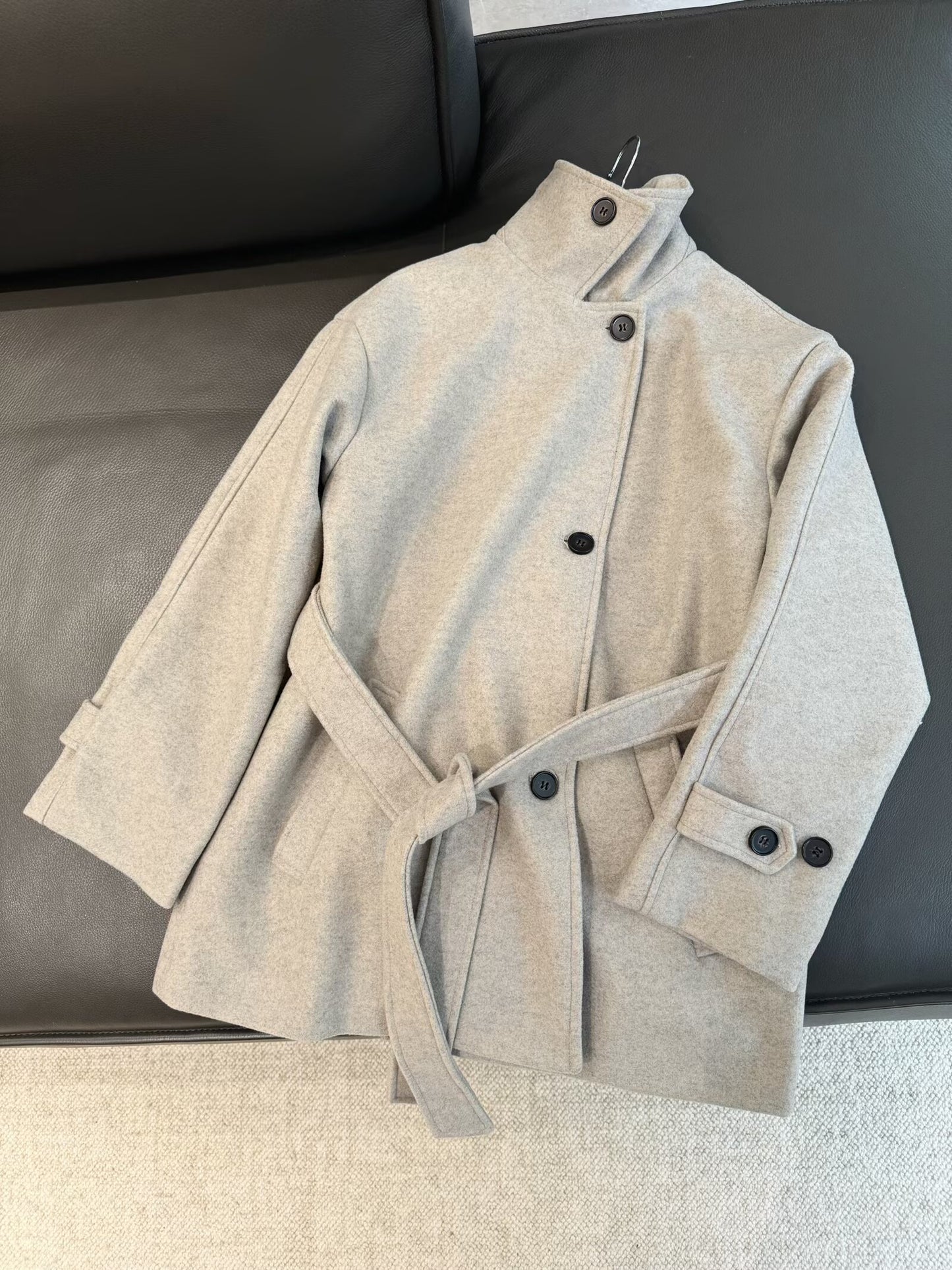 Women's New With Belt Double layered collar Soft Texture Coat